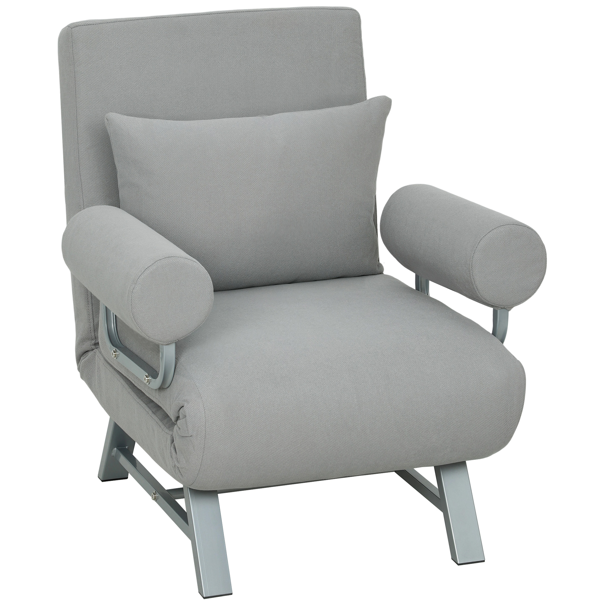 HOMCOM 3-in-1 Schlafsessel, Schlafsofa mit Bettfunktion, Zierkissen, klappbarer Relaxsessel mit verstellbarer Rückenlehne, Armlehne, Liegestuhl in Leinenoptik, für Wohnzimmer, Hellgrau Aosom