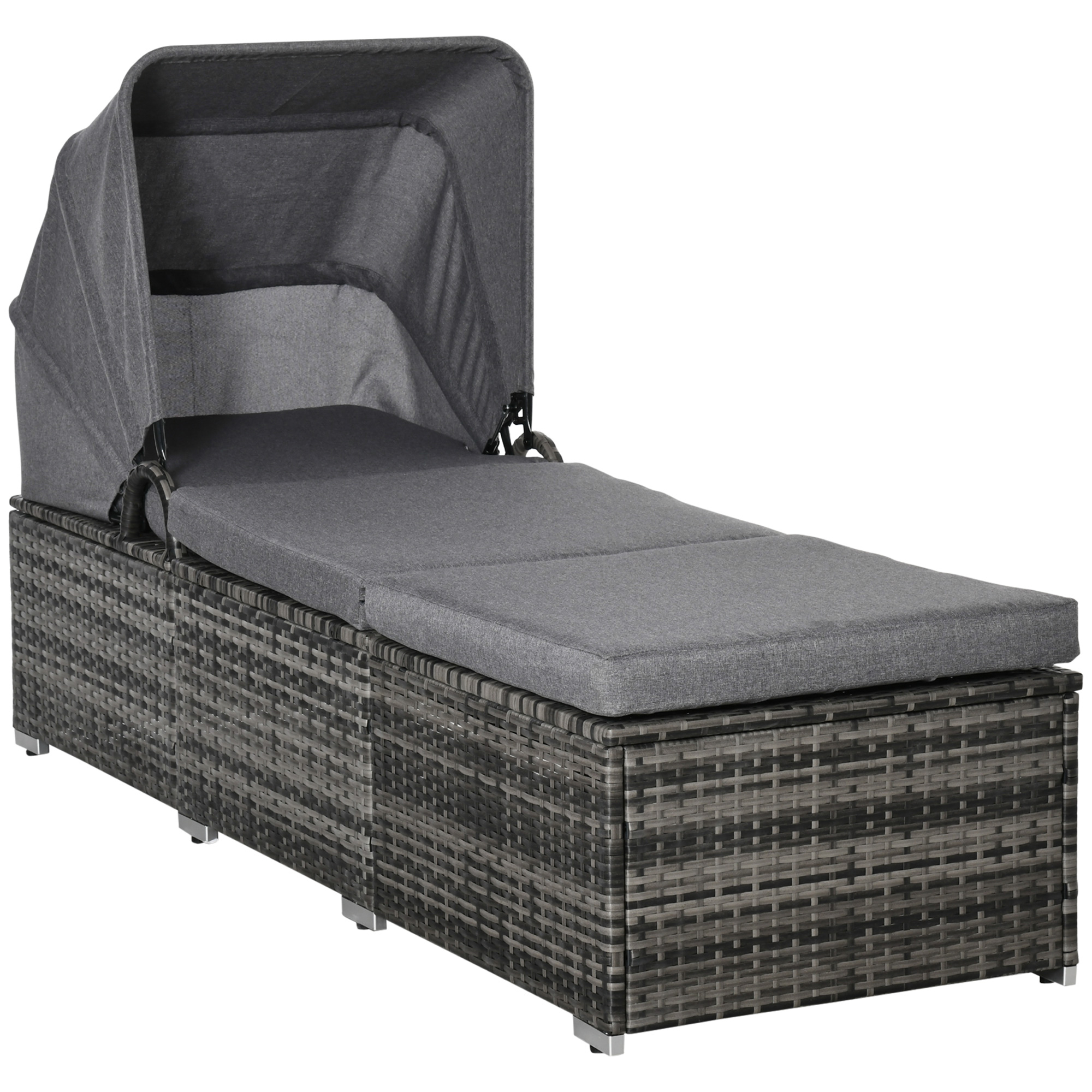 Outsunny Sonnenliege Polyrattan mit Sonnendach verstellbare Gartenliege Rattanliege mit Kissen Grau 195x65x40cm für entspannte Stunden im Garten Aosom.de