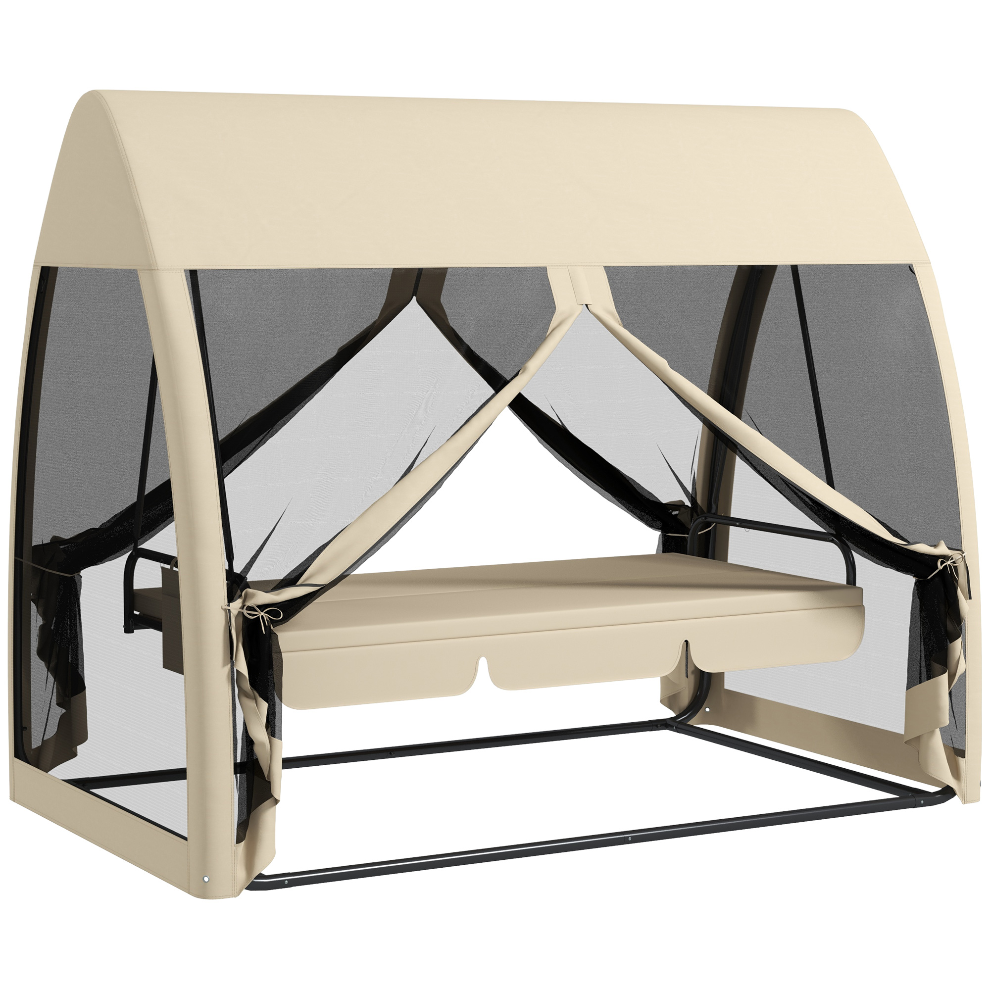 Outsuuny 2 in 1 Hollywoodschaukel mit Liegefunktion 3-Sitzer Gartenschaukel mit Baldachin, Mückennetz, Schaukelbank belast bis 300kg, Gartenliege für Garten, Terrasse, 240 x 140 x 197 cm, Kaffee Aosom