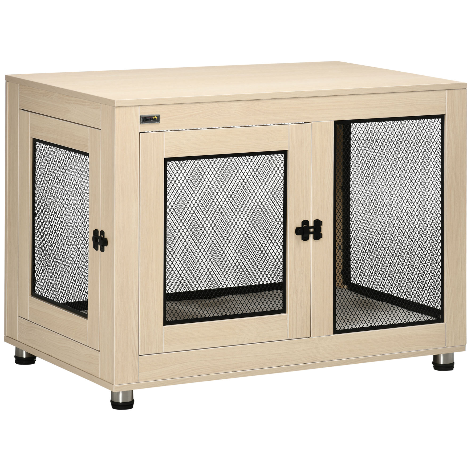 PawHut Hundebox mit Kissen 2 Türen Hundehütte für kleine bis mittelgroße Hunde Eiche 94x60x71,5cm vielseitig einsetzbar Aosom.de