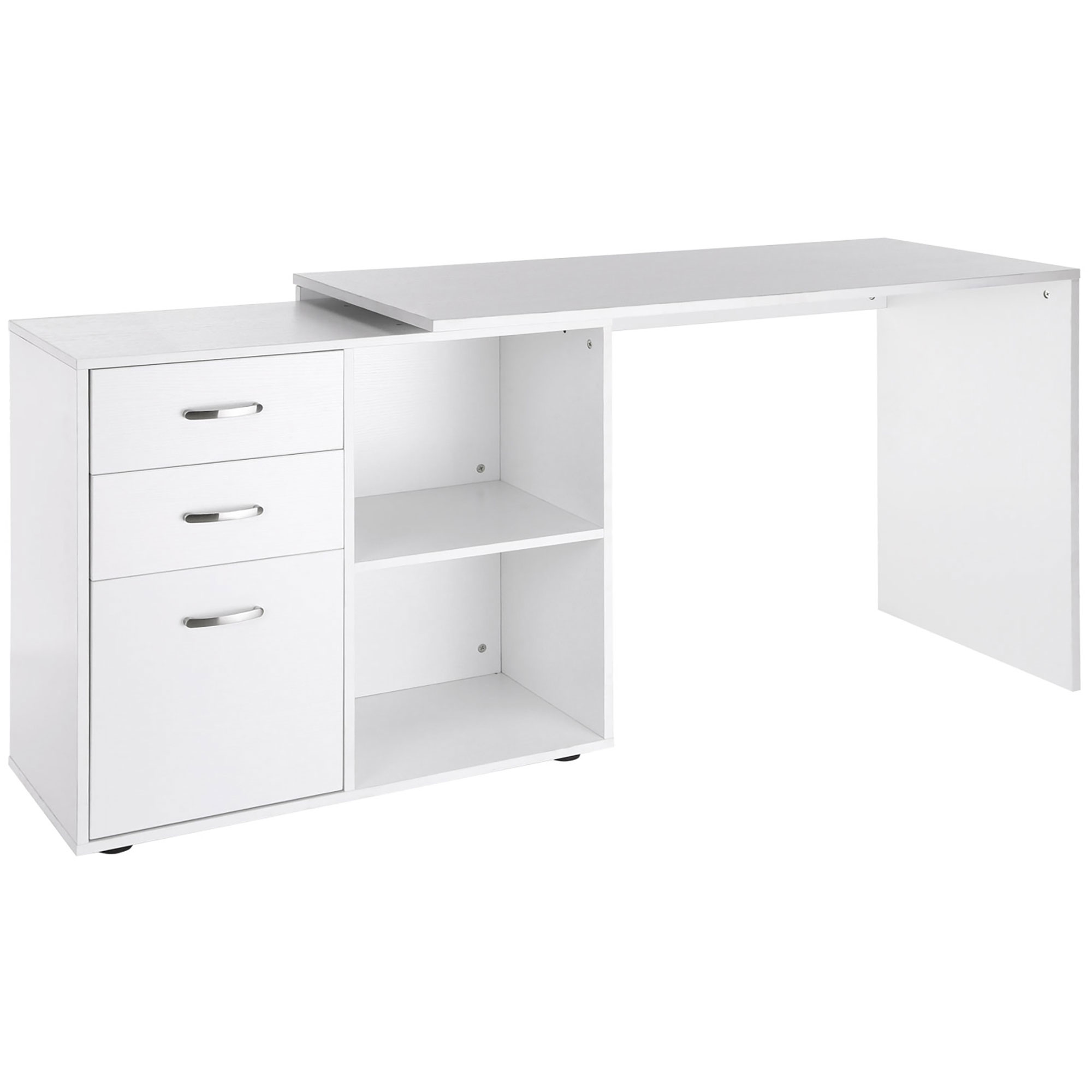 HOMCOM Eckschreibtisch Computertisch Bürotisch Winkelschreibtisch Regal L-Form 117 x 83,5 x 76 cm, I-Form 162 x 50 x 76 cm, Weiß, MDF+Metall Aosom