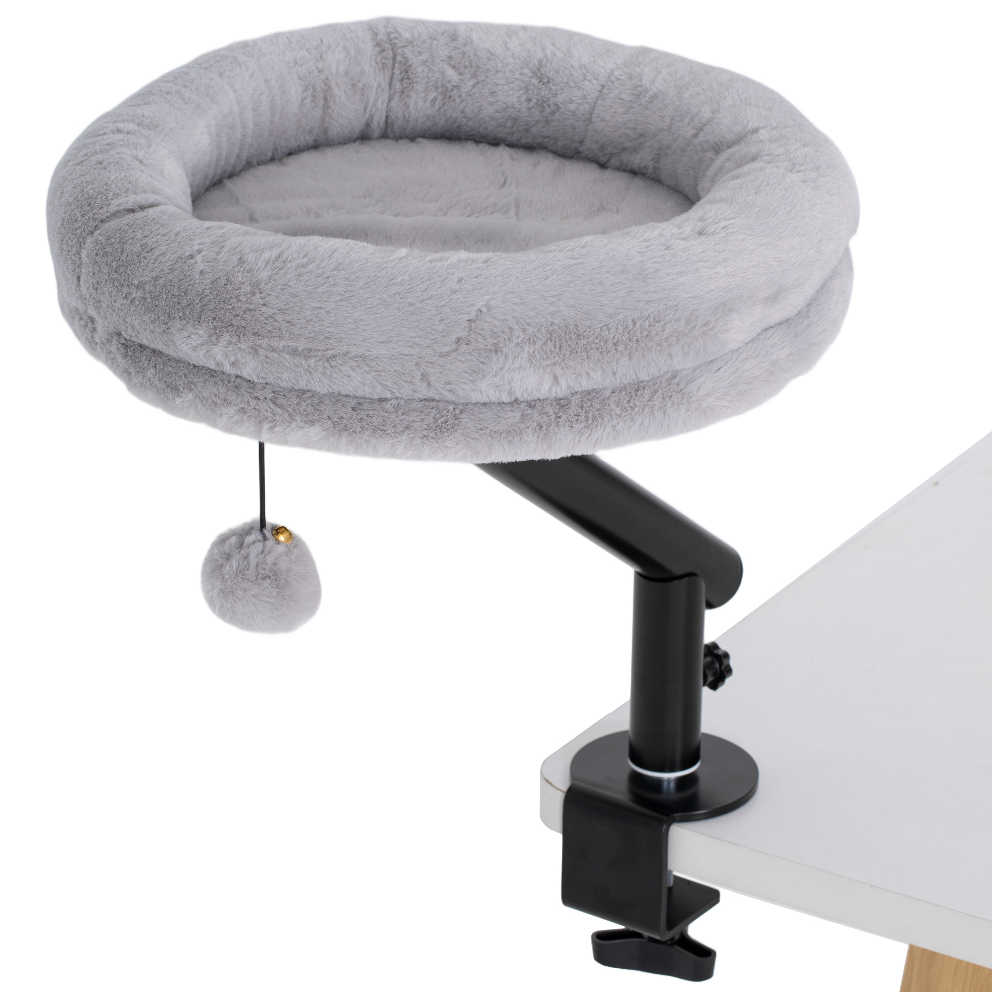 PawHut Katzen-Schreibtischbett, Katzenbett für Schreibtisch mit 360°Drehung, verstellbarer Höhe, Katzenliege mit abnehmbarem, maschinenwaschbarem Bett, für Katzen unter 6 kg, Heimbüro, Grau Aosom