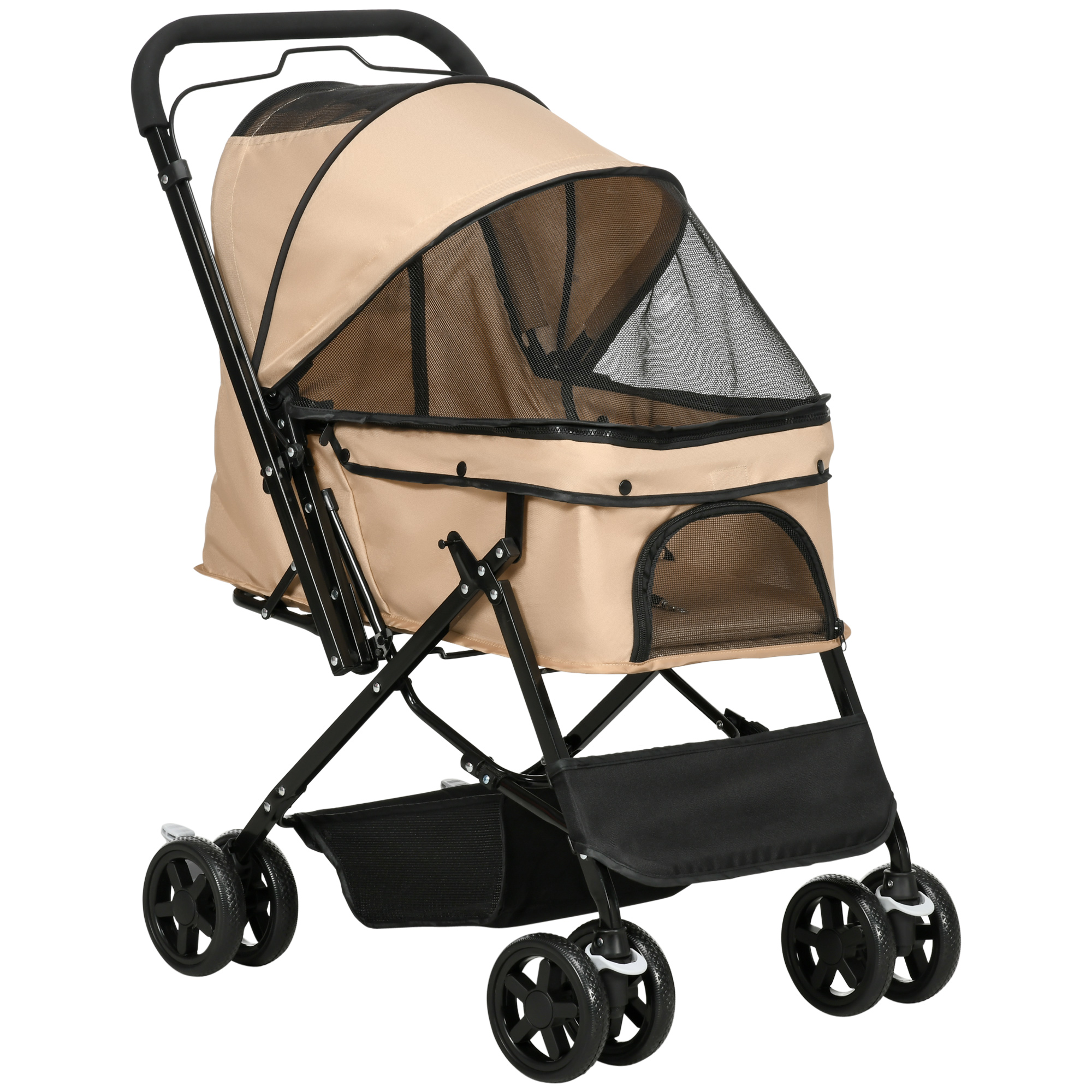PawHut Hundebuggy Hundewagen für kleine Hunde & Katzen, Haustierwagen Oxford Hellbraun 76,5 x 52 x 95 cm, bequem & mobil Aosom.de
