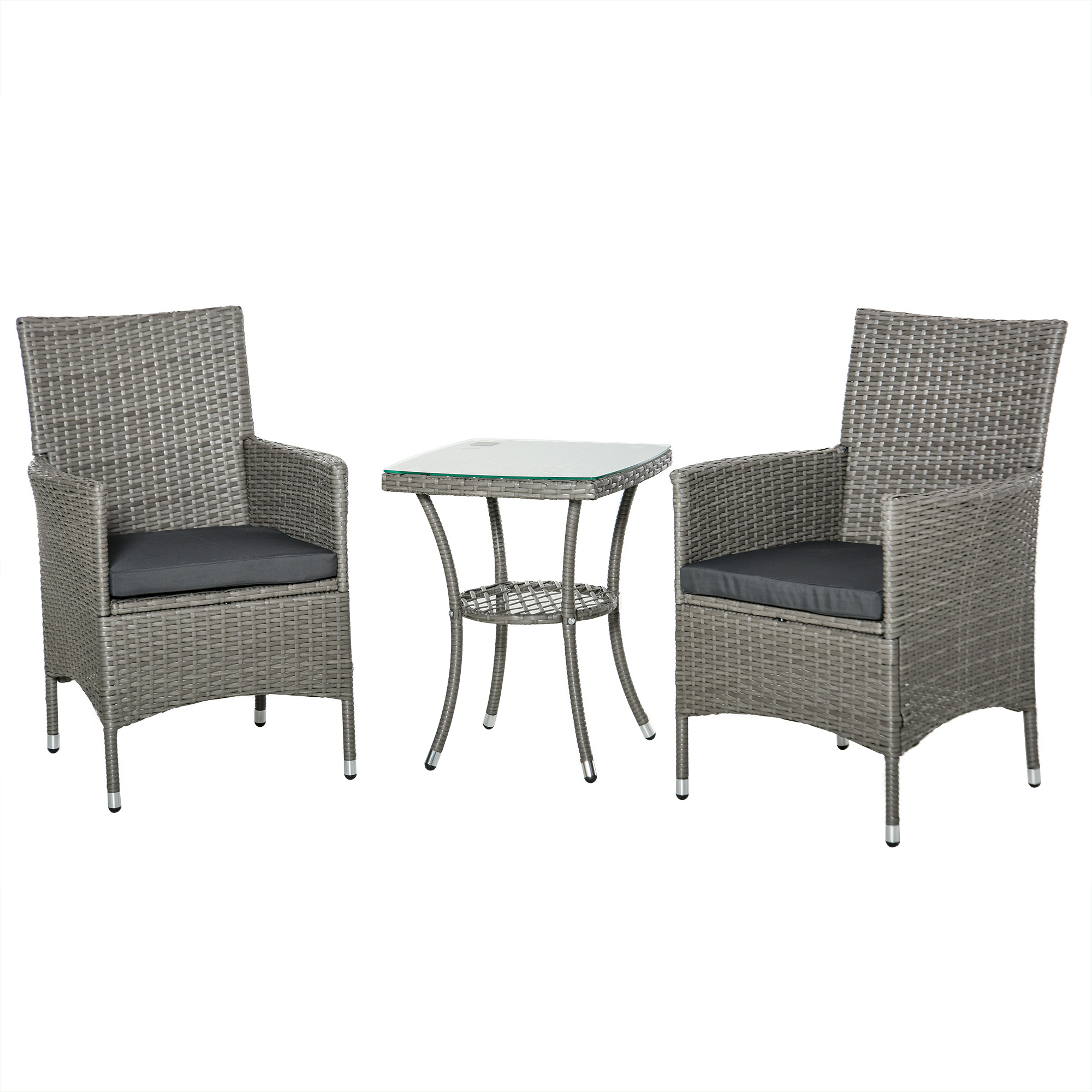 Outsunny Rattan Gartenmöbel Set, mit Beistelltisch, Bistroset, 3-tlg. Balkonmöbel Set, Rattan Gartenset, Sitzgarnitur, 60x58,5x89,5 cm Aosom