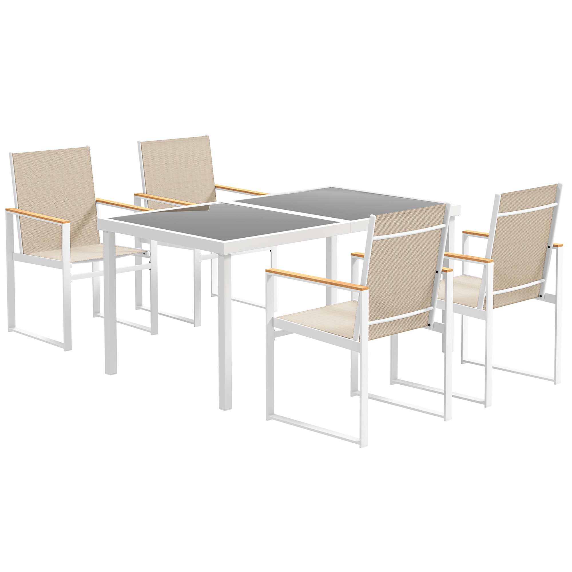 Outsunny Sitzgruppe 5 tlg. Essgruppe für 4 Personen Abnehmbar Esstisch mit 4 Stühle, Esszimmergruppe Küchentisch-Set mit Stahlgestell Balkonmöbel Gartenmöbel für Terrasse, Balkon Mehrfarbig Aosom