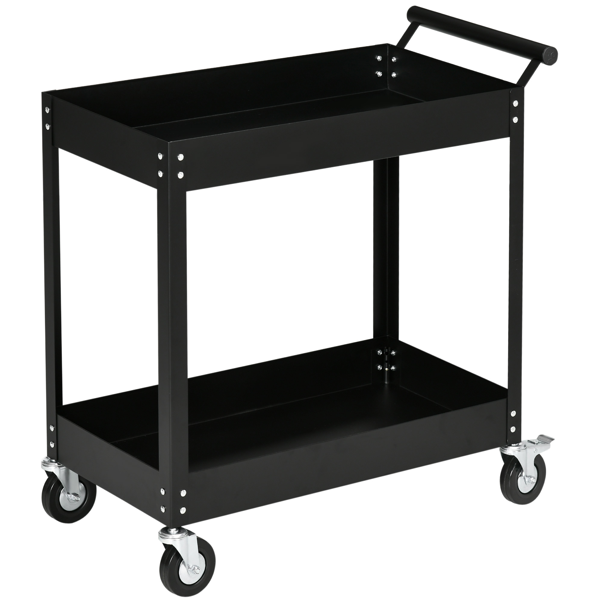 DURHAND Werkstattwagen mit 2 Etagen, Werkzeugwagen leer, Transportwagen, seitlicher Griff, 4 Rollen, Stahl, bis 150 kg Tragkraft, 84,5 x 38 x 84 cm, Schwarz   Aosom