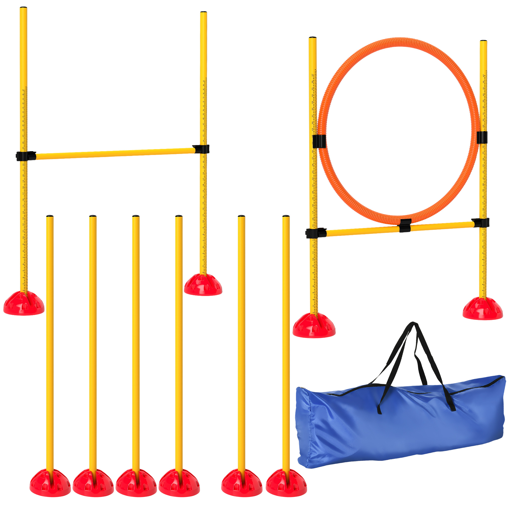 PawHut Agility Set Hunde 4-teiliges befüllbar Agility-Ausrüstung für Hundetraining Steckhürdenset mit Slalomstangen höhenverstellbar Hürden Sprungring Koordinationstraining für Spiele Training Aosom