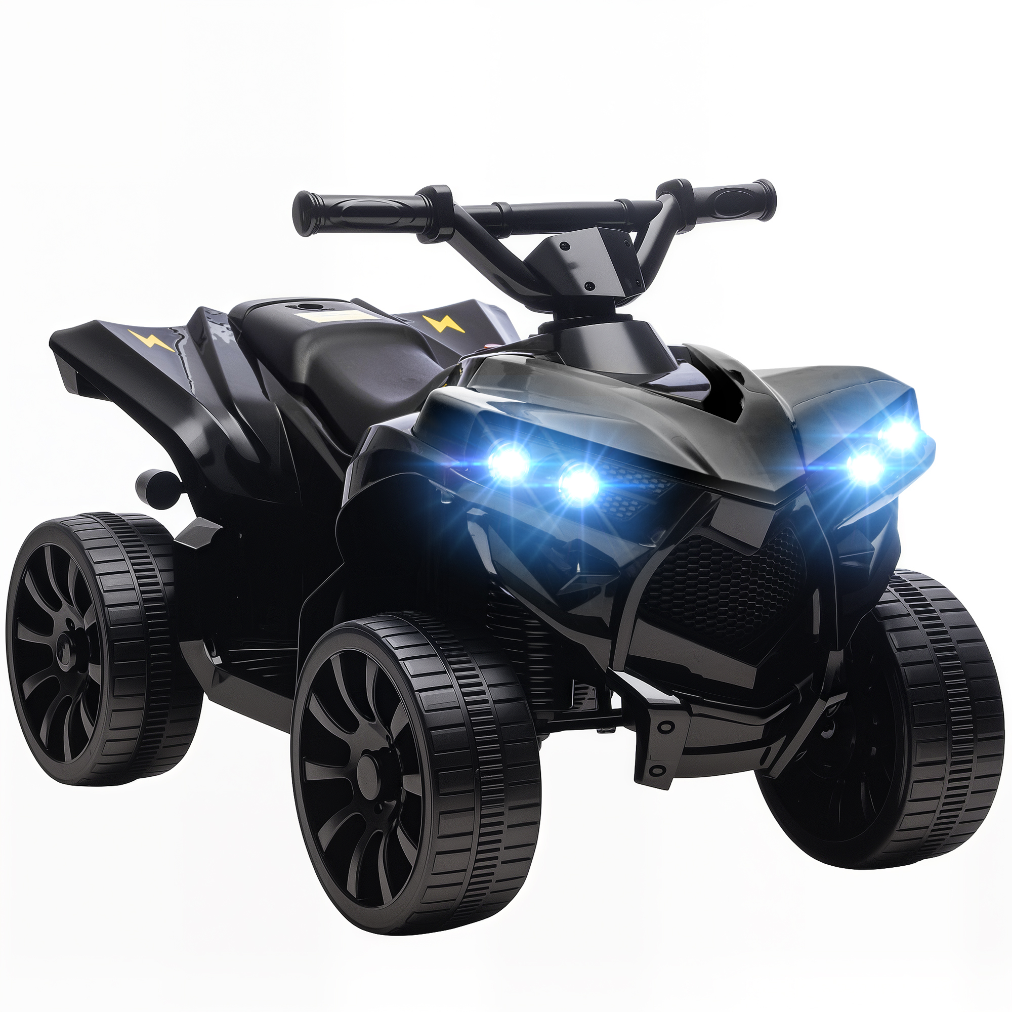 AIYAPLAY Kinder Quad Elektro 6V Kinderquad mit Vorwärts-, Rückwärtsfunktion, Musik, LED-Scheinwerfer, Kinderfahrzeug Elektro-Quad für Kinder von 3-8 Jahren Schwarz   Aosom