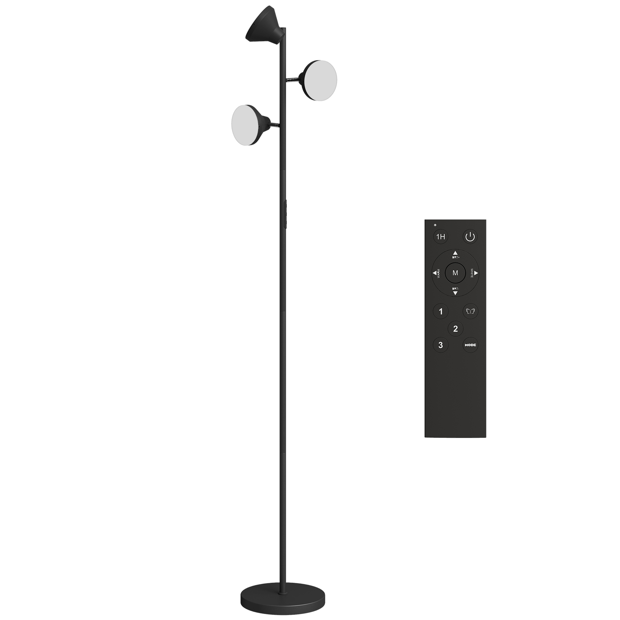 HOMCOM Stehlampe Wohnzimmer Dimmbar mit Leselampe, Stehleuchte RGB Farbwechsel mit Fernbedienung Touch-Steuerung 3 drehbare Köpfe 4150lm 2700K–6000K Standleuchte für Wohnzimmer Schlafzimmer   Aosom