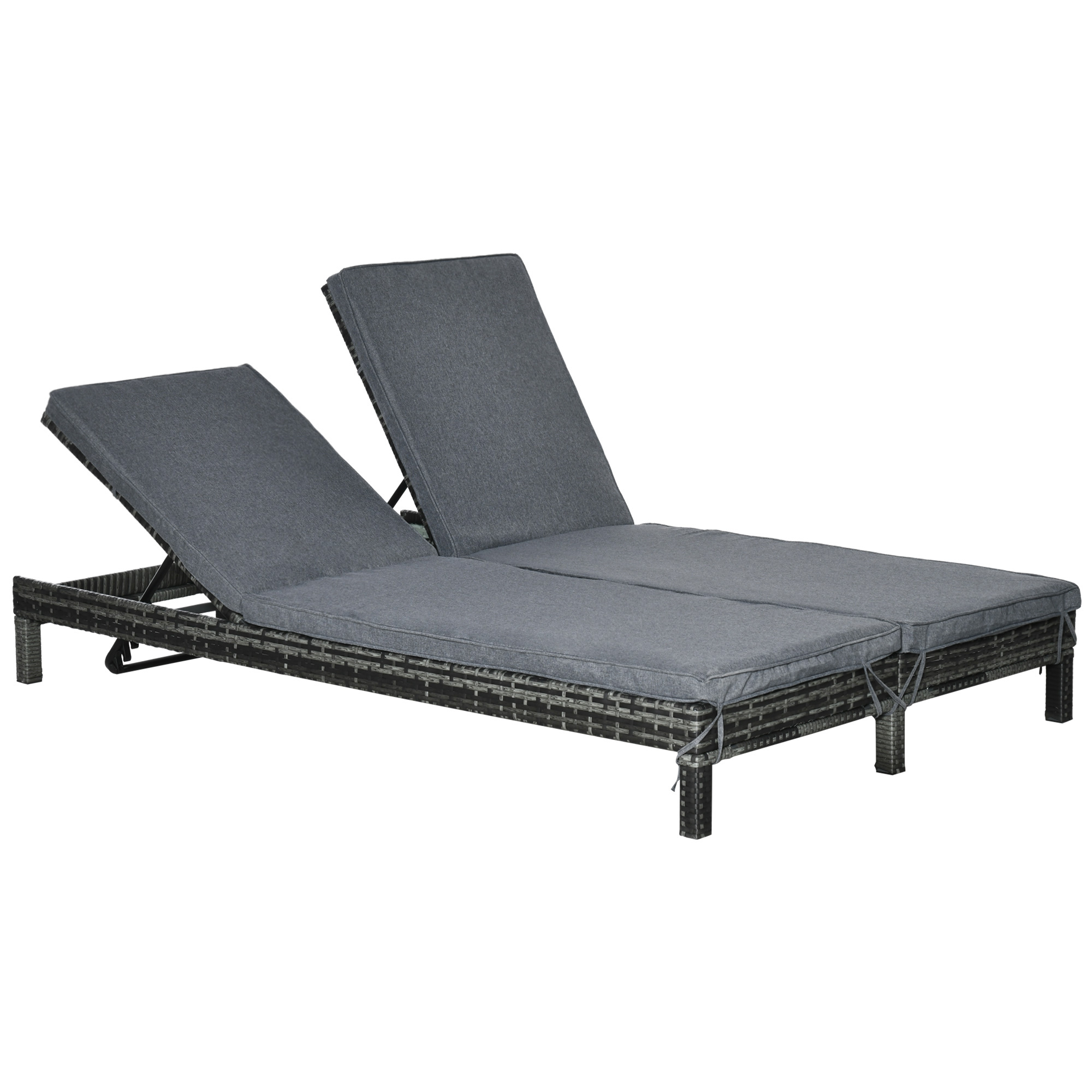 Outsunny Polyrattan Sonnenliege Gartenliege für 2 Personen Relaxliege 5-stufige Rückenlehne Metall & PE Rattan 196x120x28cm für Garten & Terrasse Aosom.de