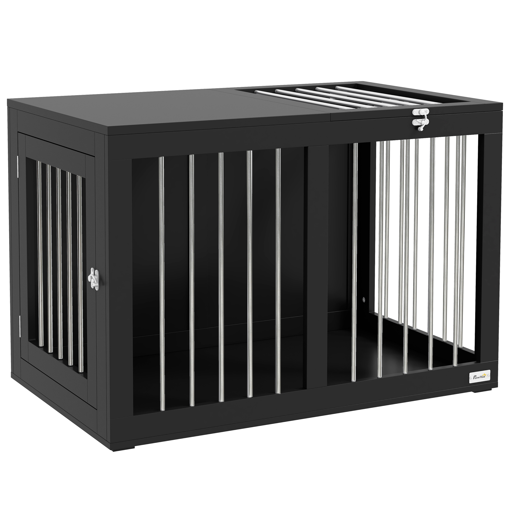 PawHut Hundekäfig für Zuhause, Hundehütte, Haustierkäfig für mittelgroße Hunde, Hundebox mit Türen, Hundehaus, Transportkäfig, Schwarz, 80 x 50 x 56,5 cm Aosom