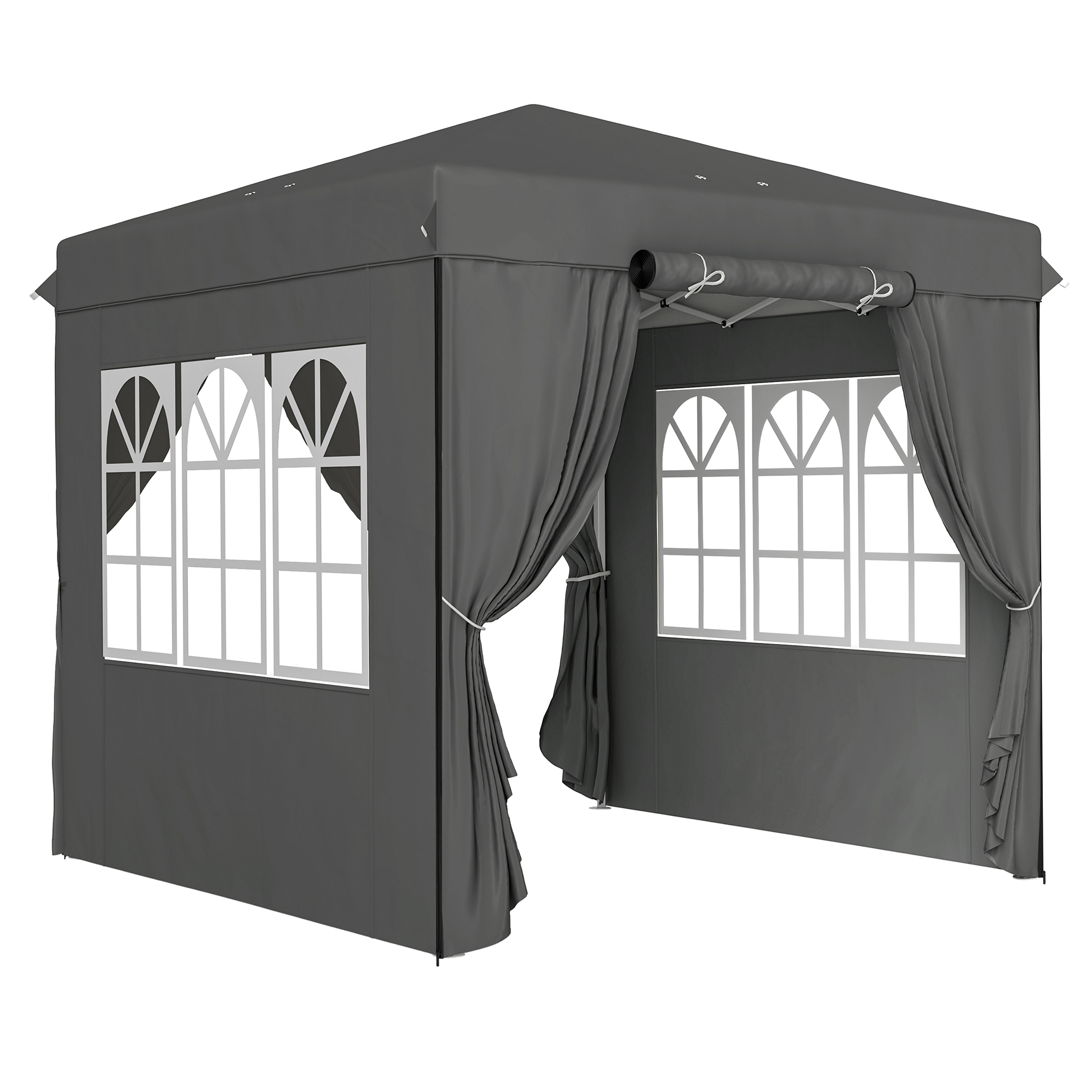 Outsunny Pavillon 2,5x2,5m, wasserabweisend Stabil Winterfest Pop-up Faltpavillon, UV Schutz 50+, Faltbar Partyzelt Gartenzelt mit 4 Seitenteilen Tasche Gartenpavillon für Camping Garten, Dunkelgrau   Aosom