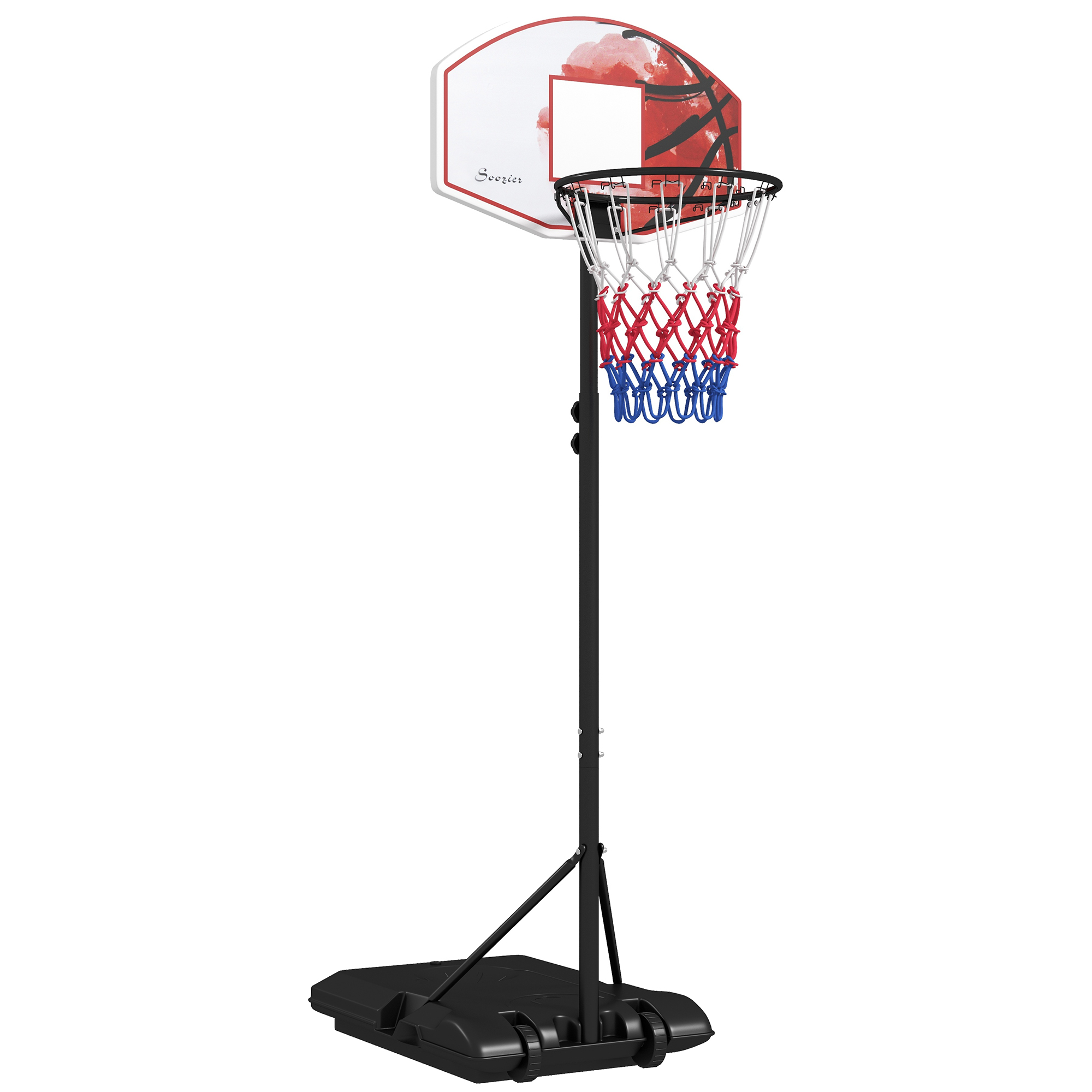 SPORTNOW Basketballkorb mit Ständer, 179-209 cm höhenverstellbar Basketballständer mit Rollen, Basketballanlage Standfuß, Outdoor, Stahl, Mehrfarbig Aosom