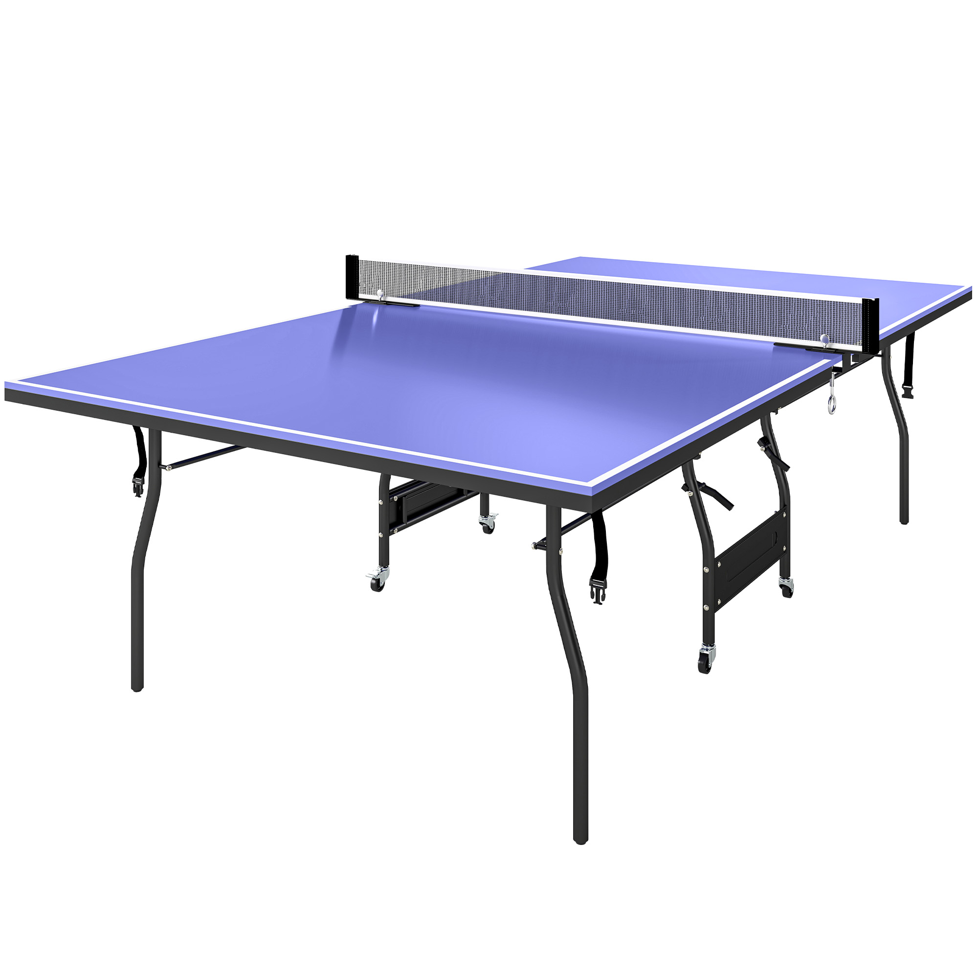 SPORTNOW Tischtennisplatte klappbar Mid Size Tischtennistisch mit Rolle Tischtennisnetz 3 Bälle 12mm Tischplatte wetterfest Ping Pong Tisch für Outdoor Indoor 274 x 152,5 x 76 cm Blau Aosom