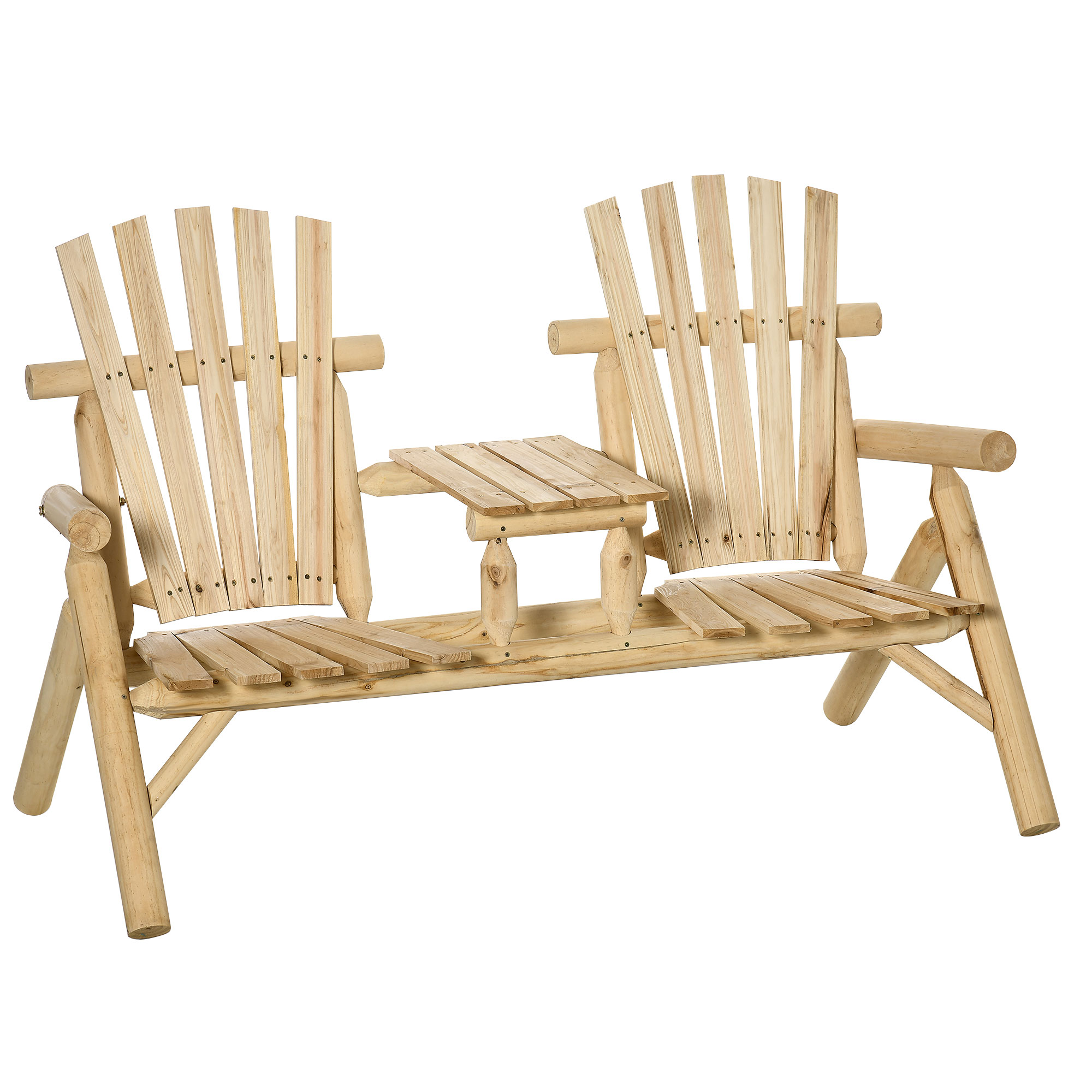 Outsunny Gartenbank mit Tisch, Gartenmöbel, Sitzbank, 2 Stühle, Massivholz, Natur, 157 x 88 x 103 cm Aosom