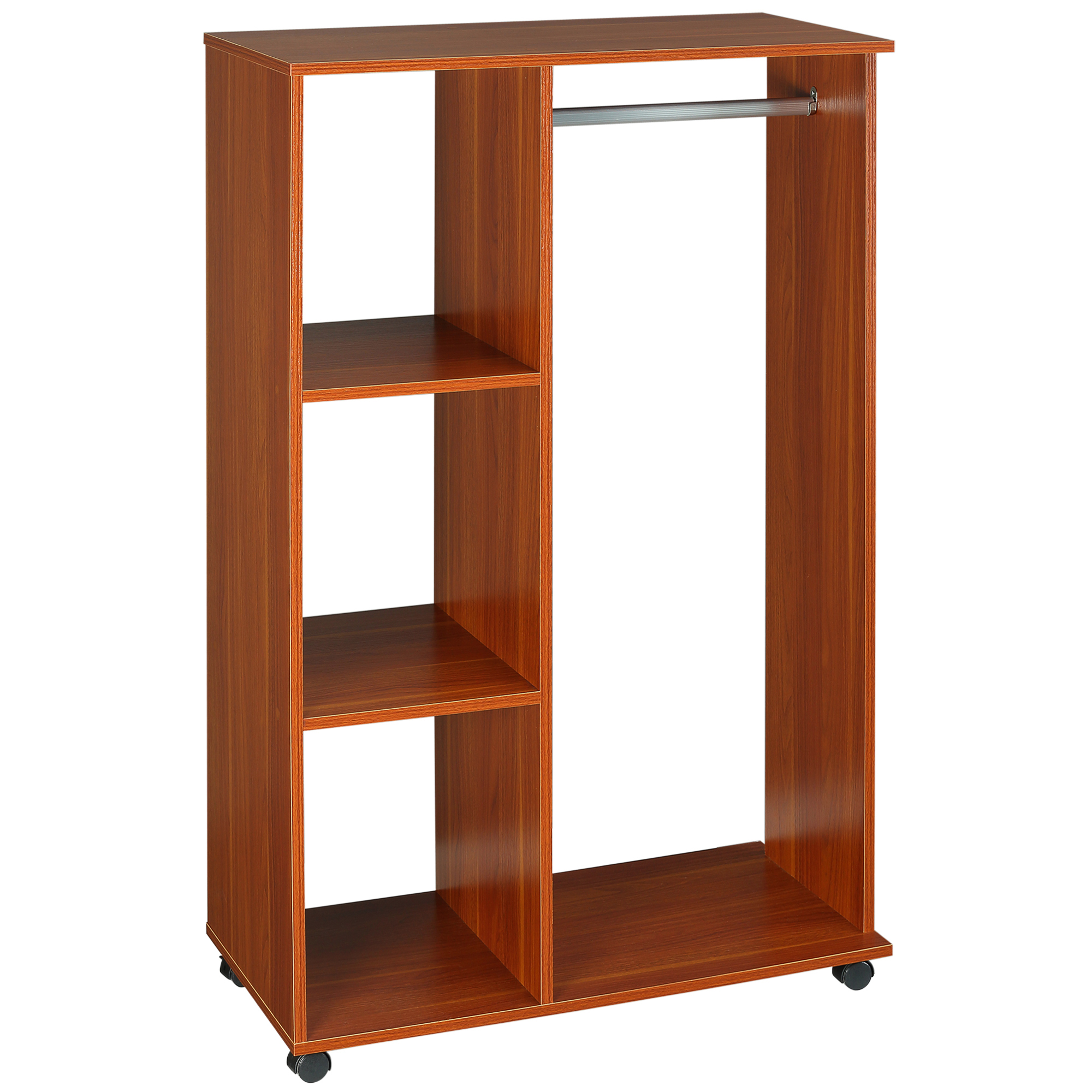 HOMCOM Kleiderschrank auf Rollen, mobile Garderobe, 1 Kleiderstange, 3 Regale, Garderobenschrank für Flur, Schlafzimmer, 80 x 40 x 128 cm, Walnussbraun   Aosom