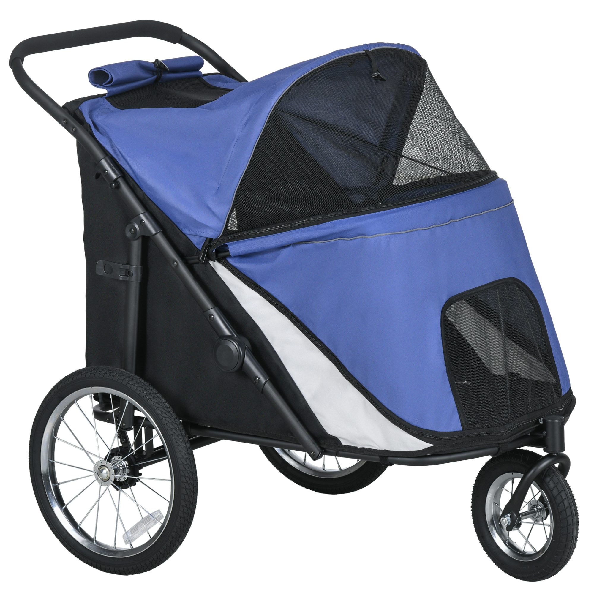 PawHut Hundewagen Hundebuggy klappbar mit Netzfenster Sicherheitsleine große Gummiräder bis 30kg Oxford Blau für Hunde und Katzen Aosom.de