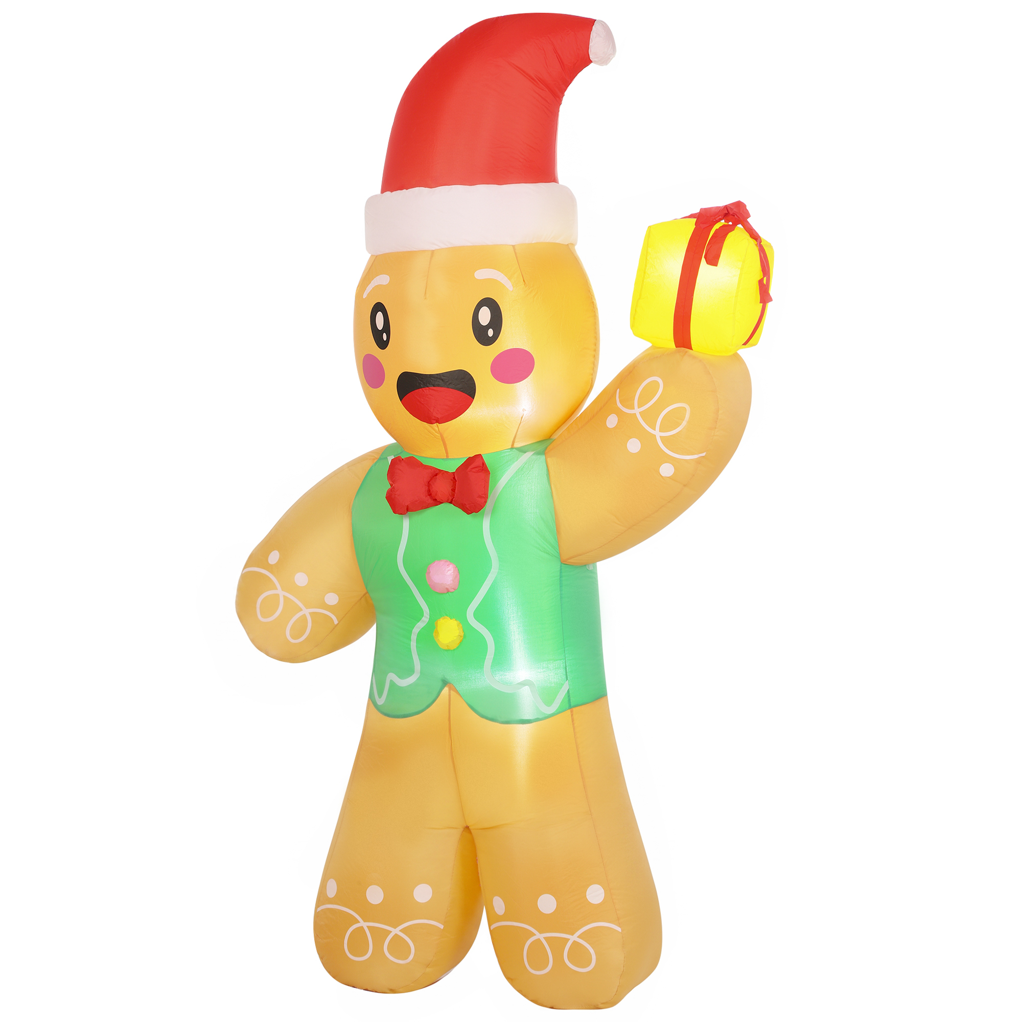 Outsunny Aufblasbarer Weihnachts-Lebkuchenmann mit Geschenkbox, 2,5 m Aufblasbare Weihnachtsdeko, Weihnachtsdekoration mit LED-Lichtern, für Innen- und Außenbereich Aosom