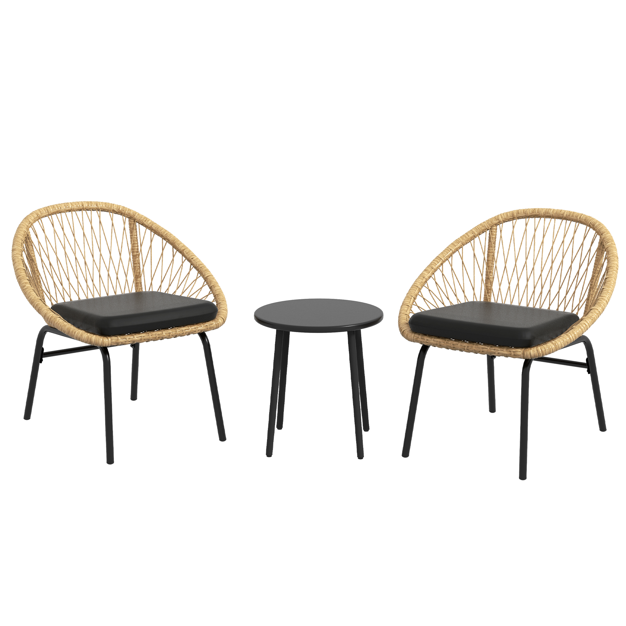 Outsunny 3-tlg. Rattan Gartenmöbel-Set, Balkonmöbel-Set mit Couchtisch & 2 Stühlen, Sitzgarnitur mit Kissen, wetterfest, Polyester, Gelb Aosom.de