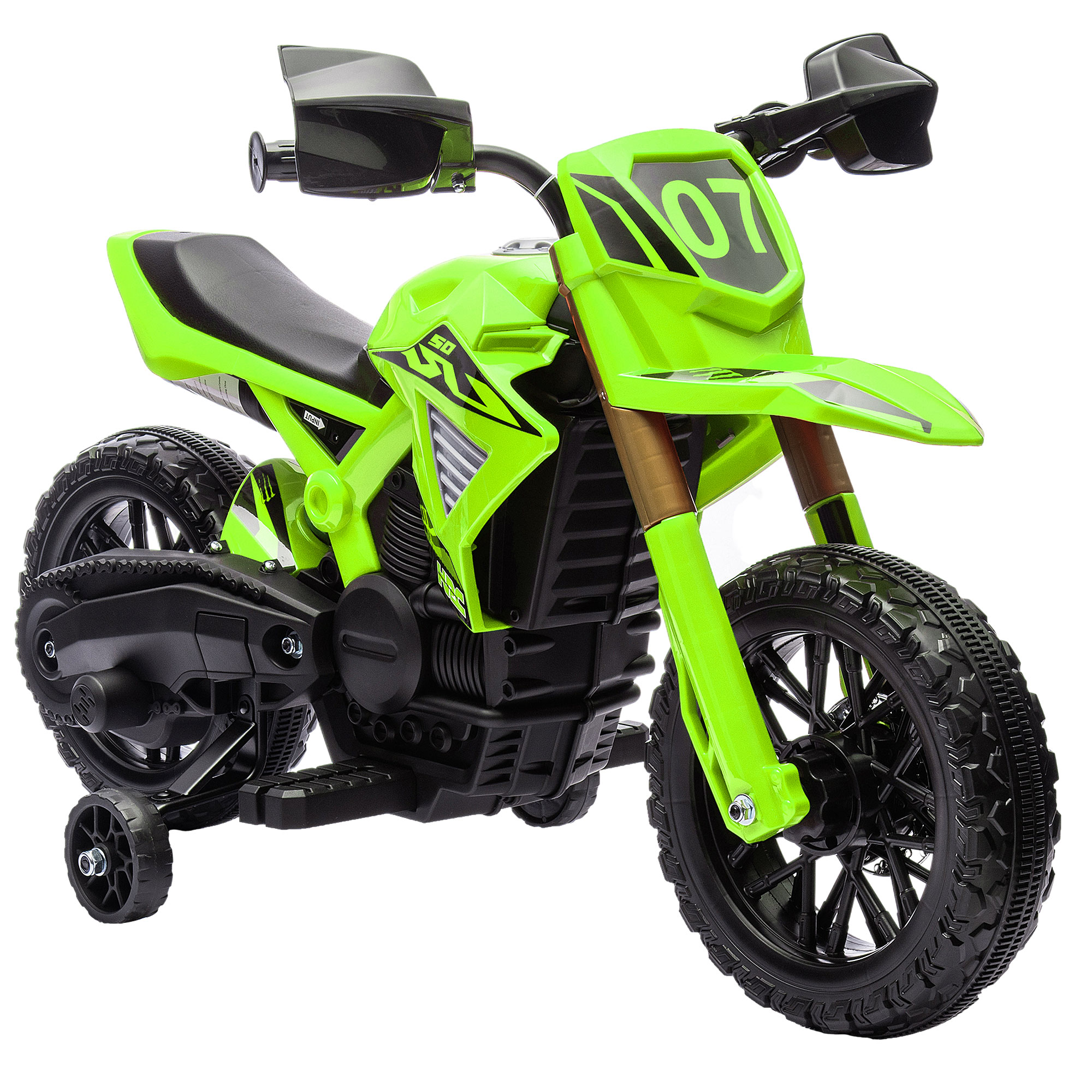 AIYAPLAY Kinder Elektro-Motorrad, 6V Kindermotorrad mit Stützrädern, Kinderfahrzeug mit Hupe und Startgeräusch, 3 km/h, für 3-8 Jahre Kinder, max. 30 kg, Grün   Aosom
