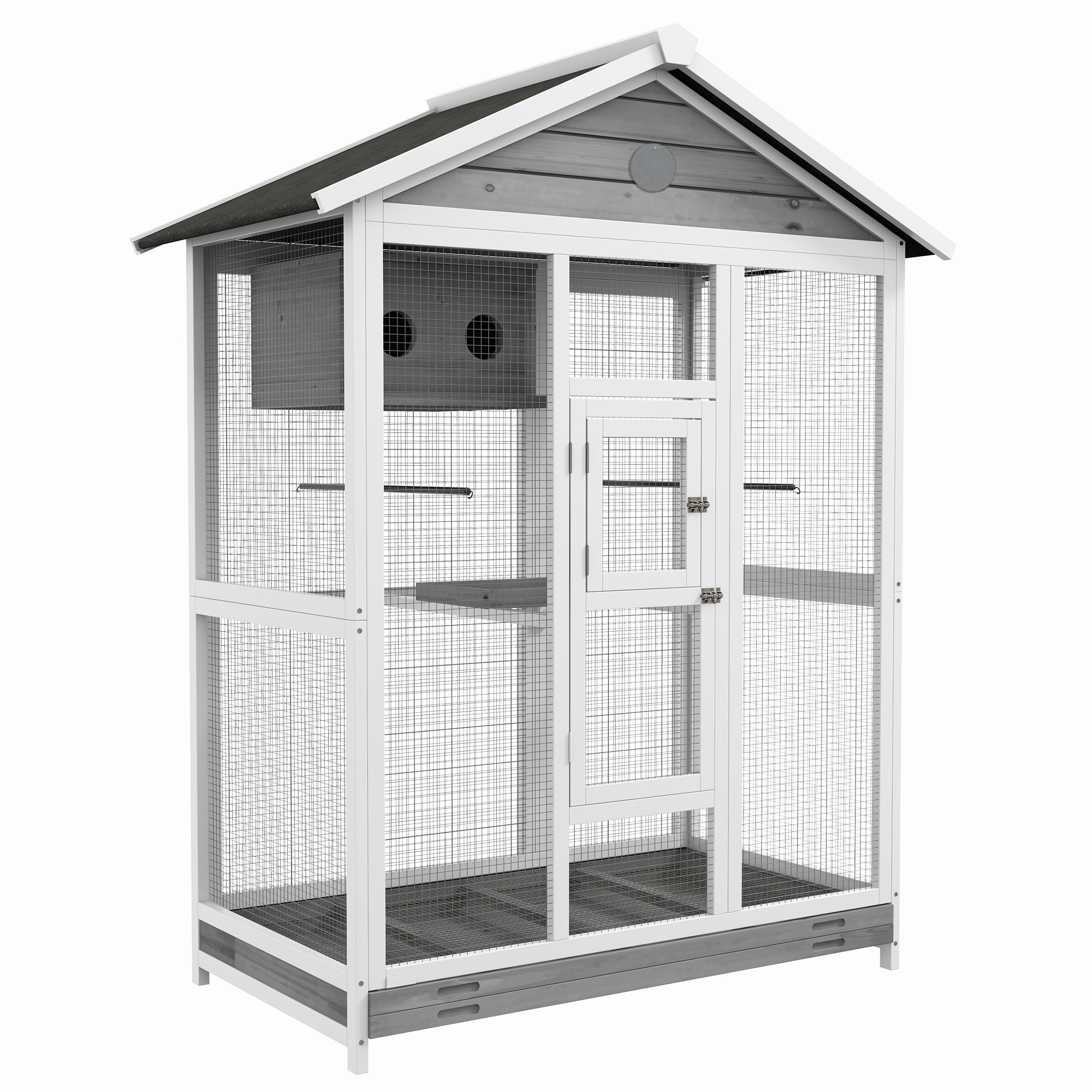 PawHut Vogelkäfig, Wellensittichkäfig mit 4 Sitzstangen, ausziehbarer Bodenwanne, Vogelbauer, Vogelhaus, Tanne, 112 x 68 x 154 cm Aosom