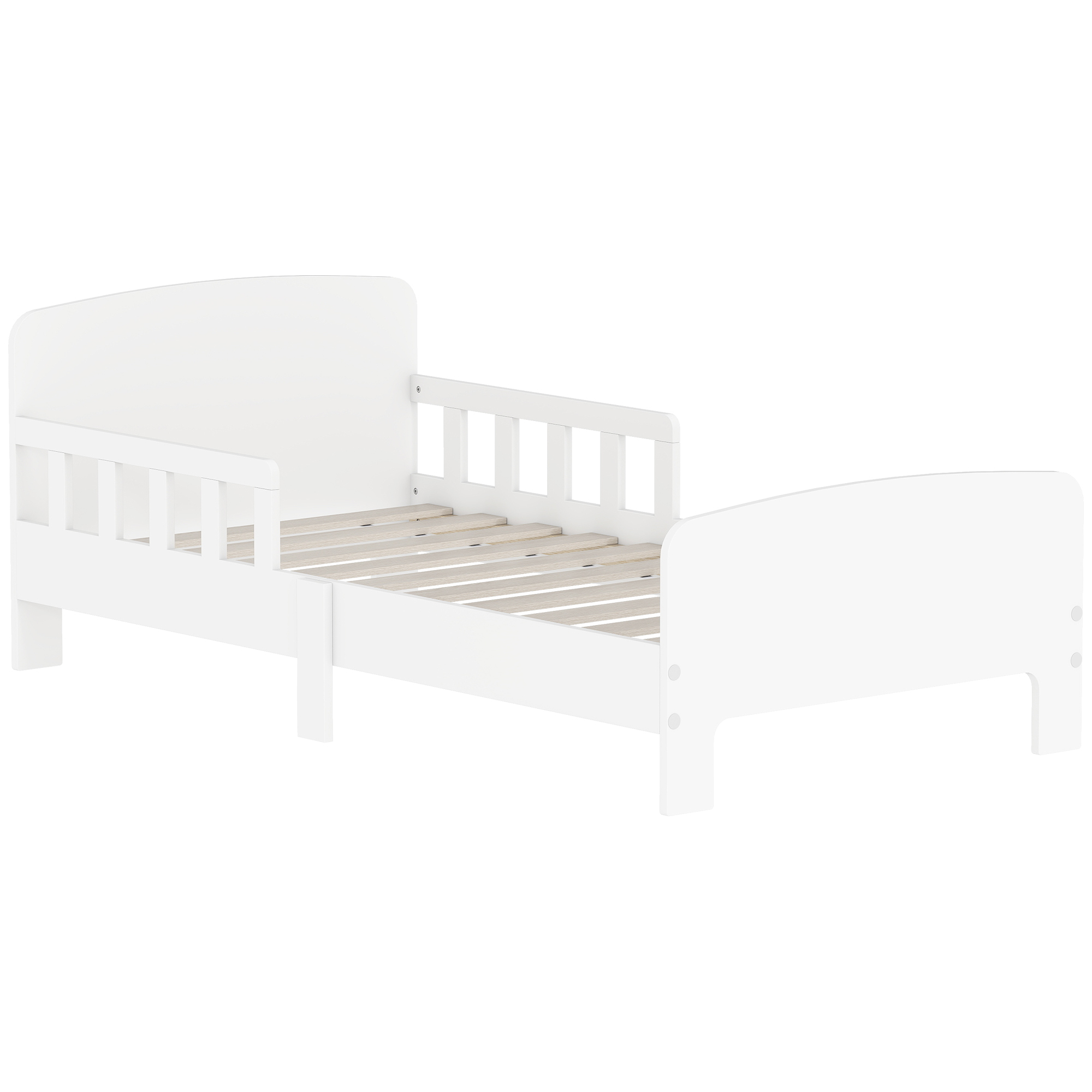 AIYAPLAY Kinderbett, Kleinkindbett mit Rausfallschutz, Lattenrost, 143,5 x 74,2 cm Einzelbett für Mädchen und Jungen, Jugendbett für 3–8 Jahre, Weiß Aosom