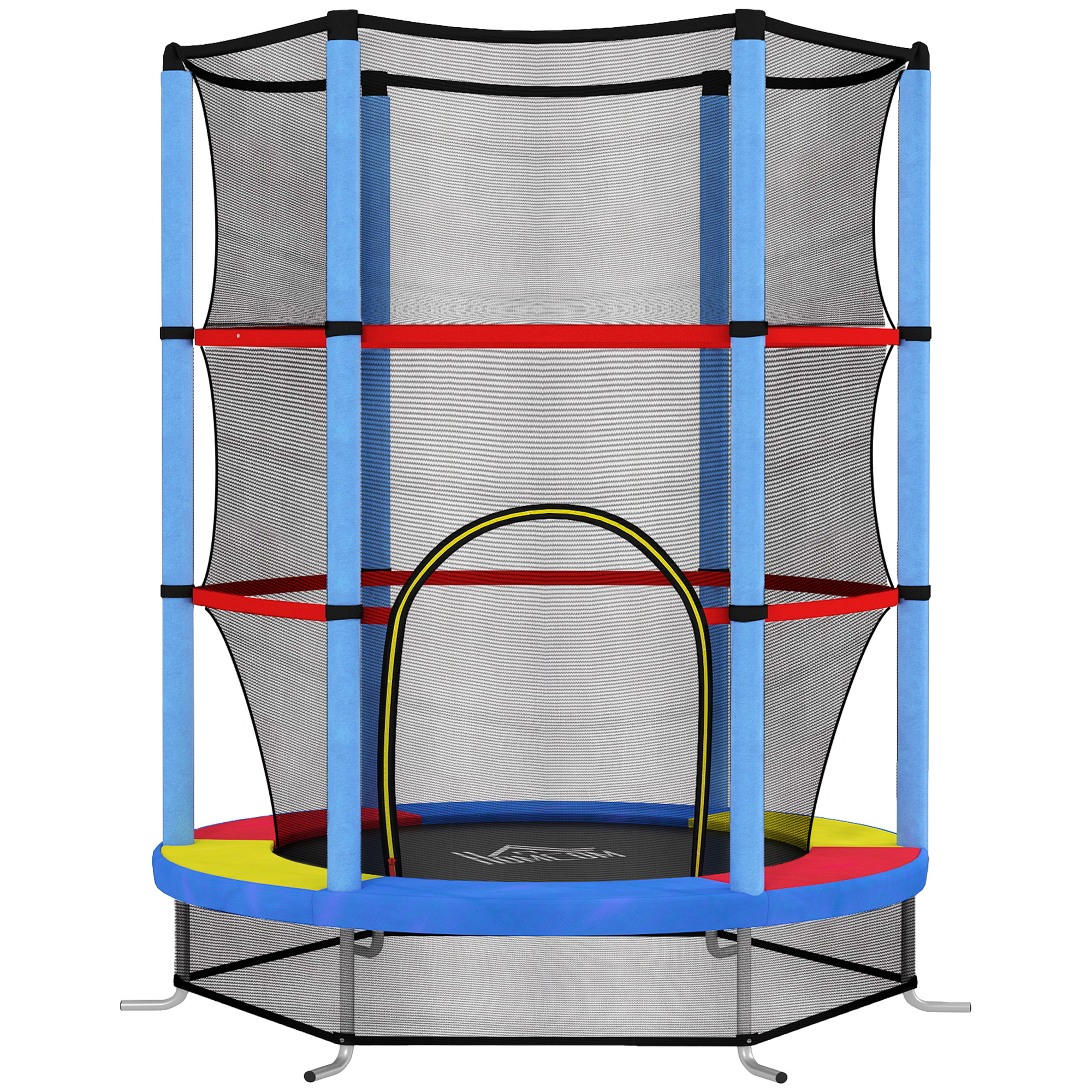 HOMCOM Kindertrampolin, Ø140 cm Trampolin für Kinder mit Sicherheitsnetz, Gartentrampolin für 3-6 Jahre Kinder, Indoor, Bunt Aosom