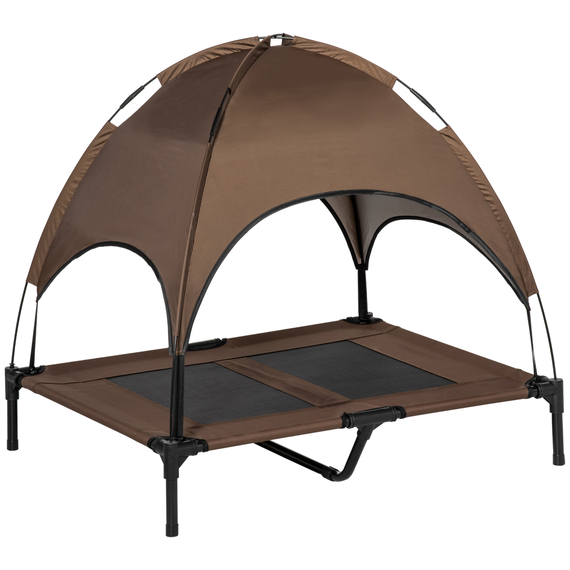 PawHut Erhöhtes Hundebett Outdoor mit Baldachin, atmungsaktiver Taftstoff in Kaffee 92x76x90cm für Komfort & Schutz Aosom.de