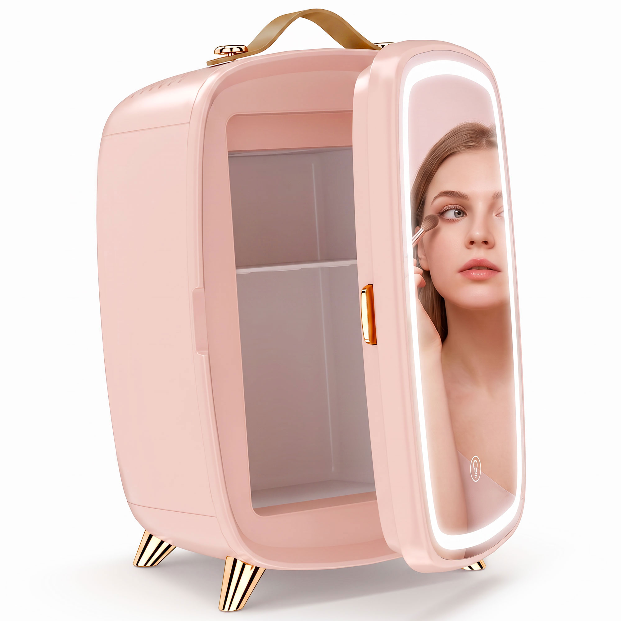 HOMCOM Mini Kühlschrank 6 Liter Kosmetik Kühlschrank mit LED Spiegel, Kühlfunktion, Skincare Fridge für Schlafzimmer, Hautpflege, Büro, Rosa Aosom