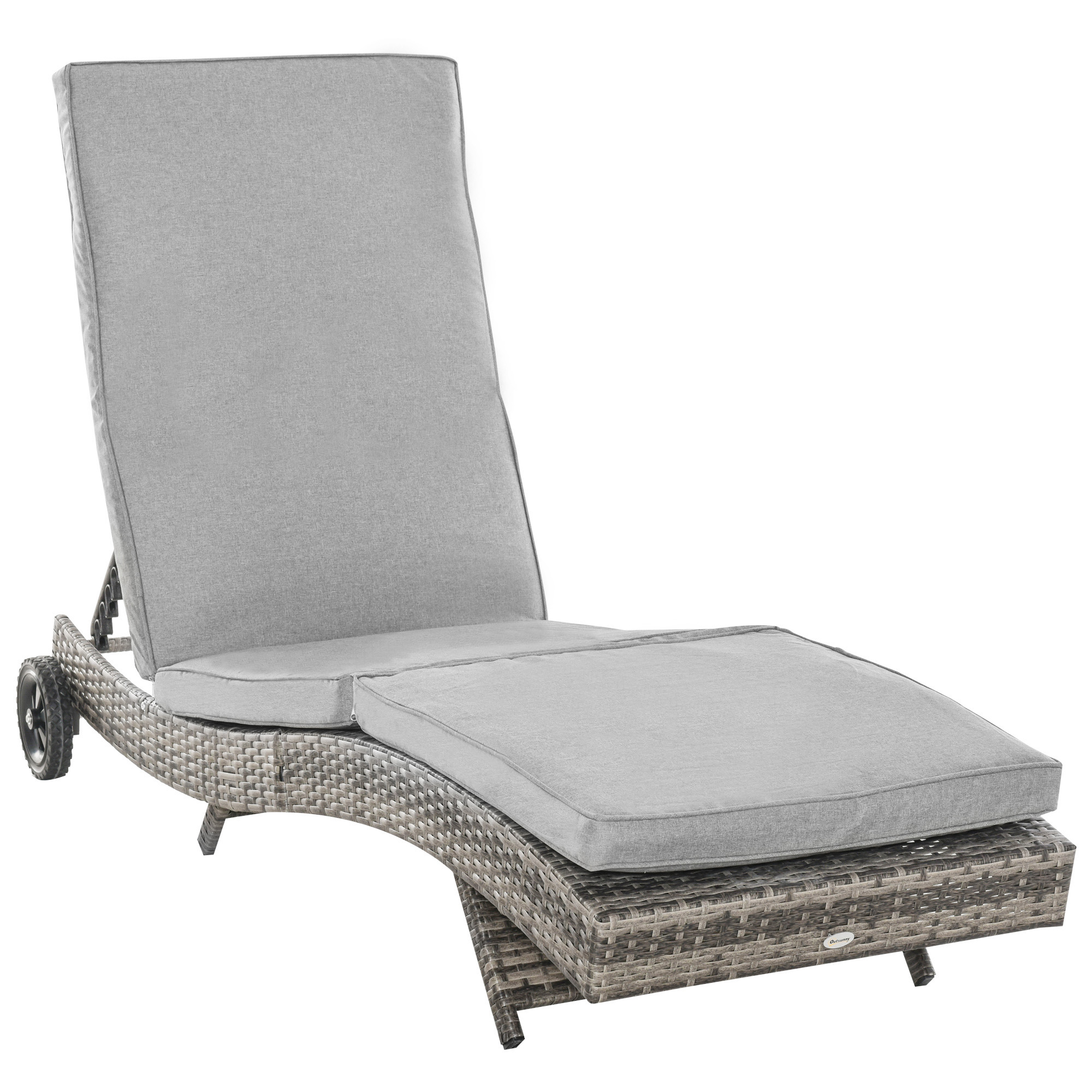 Outsunny Polyrattan Sonnenliege Gartenliege mit Kissen 5-stufig verstellbar S-Form Gartenmöbel Metall Grau 207 x 70 x 70 cm Aosom.de