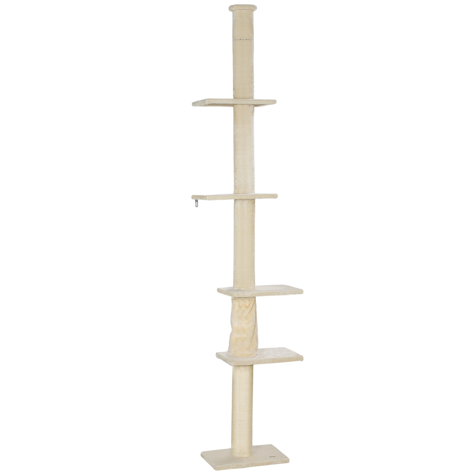 PawHut Kratzbaum Deckenhoch, Katzenbaum, 225-275 cm Katzenkratzbaum mit Plattformen, Katzenmöbel mit Kippschutz, Cremeweiß Aosom