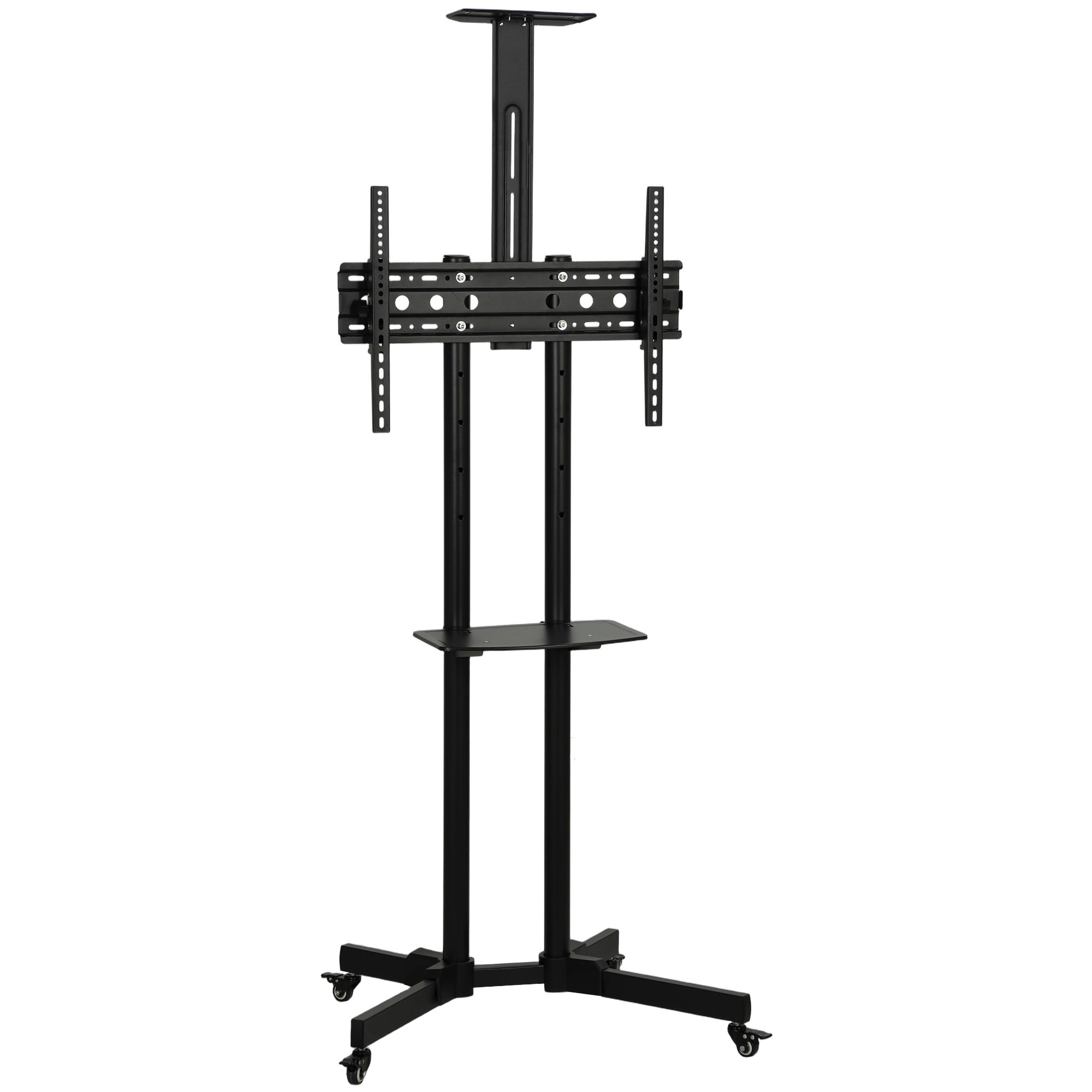 HOMCOM TV Ständer Rollbar für 32-75 Zoll Fernseher, Höhenverstellbarer Fernsehständer mit Feststellrollen, Kameraablage & Geräteablage, Metall, max. VESA 400 x 600 mm, Schwarz   Aosom