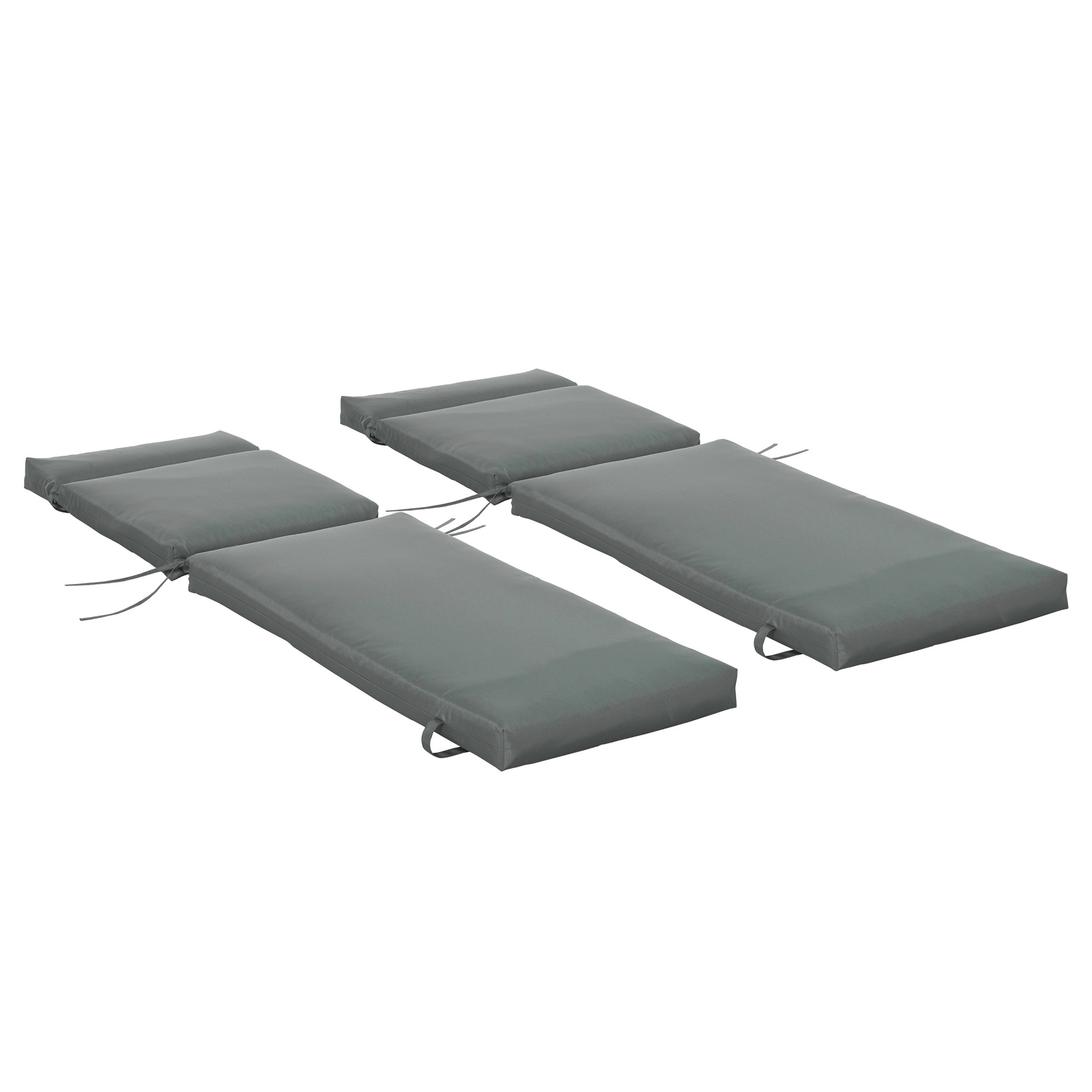 Outsunny 2er Set Auflage für Sonnenliege, Flammhemmend Liegenauflage mit Bänder für Gartenliege 8cm dick Polsterauflage Liegestuhl Kissen für Gartenmöbel, Auflagen für Deckchair 196x55x8 cm Dunkelgrau Aosom