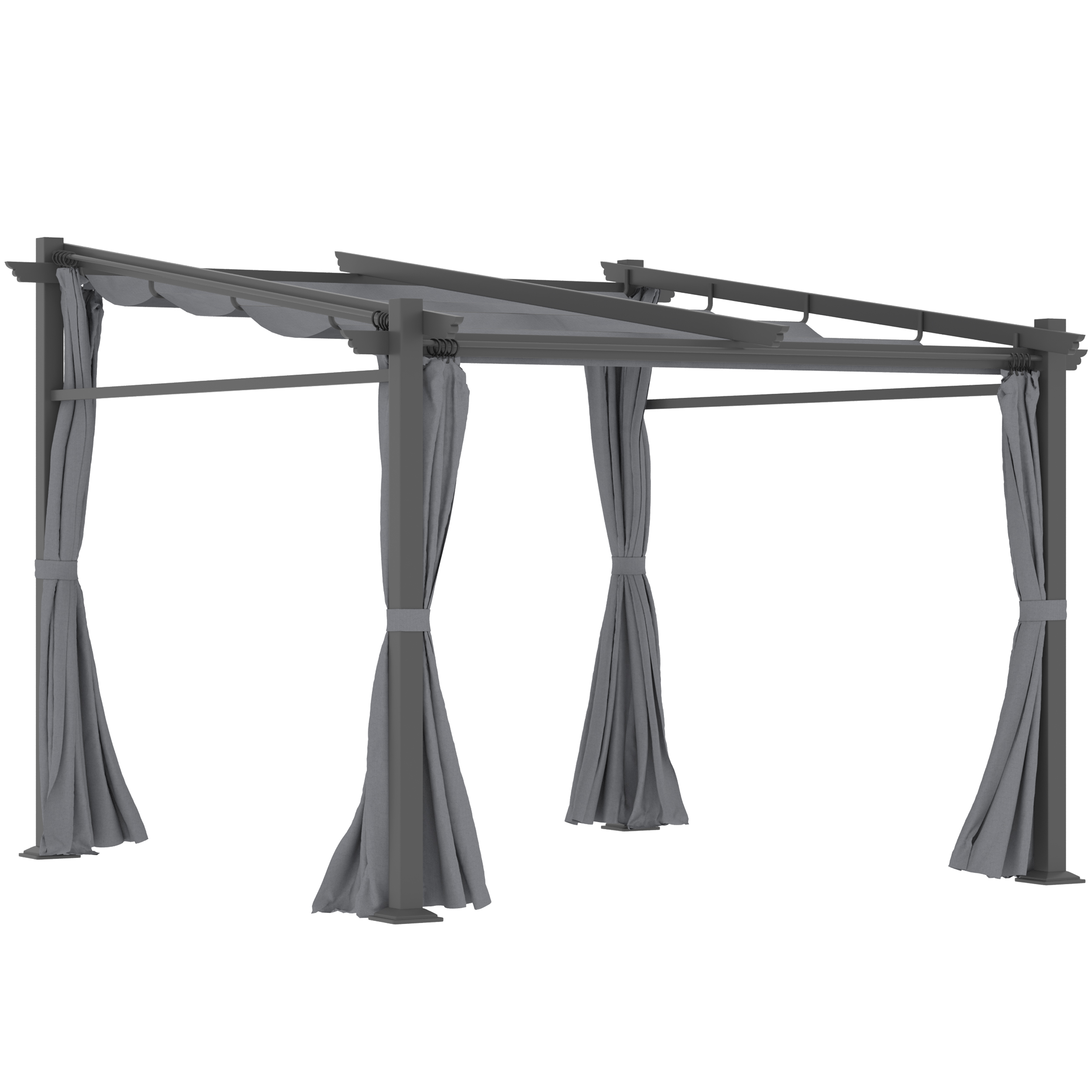 Outsunny Pergola 2,97 x 2,95 m, Wasserabweisender Pavillon mit Sonnendach, Seitenteilen, Terrassenüberdachung, Polyester, Dunkelgrau Aosom