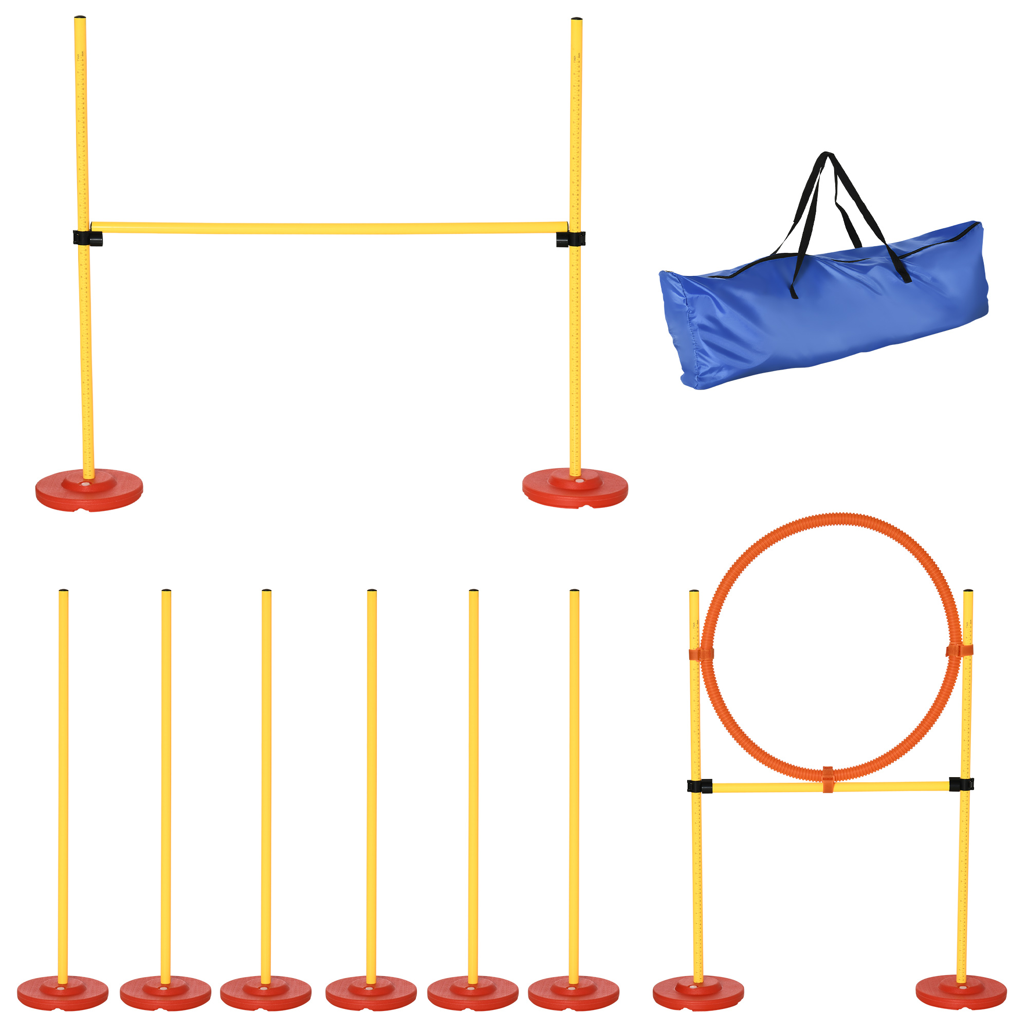PawHut Hunde Agility Set 3-in-1 Hürden für Haustiere, inklusive Tragetasche, leicht transportierbar, Gelb für Training & Spaß   Aosom.de