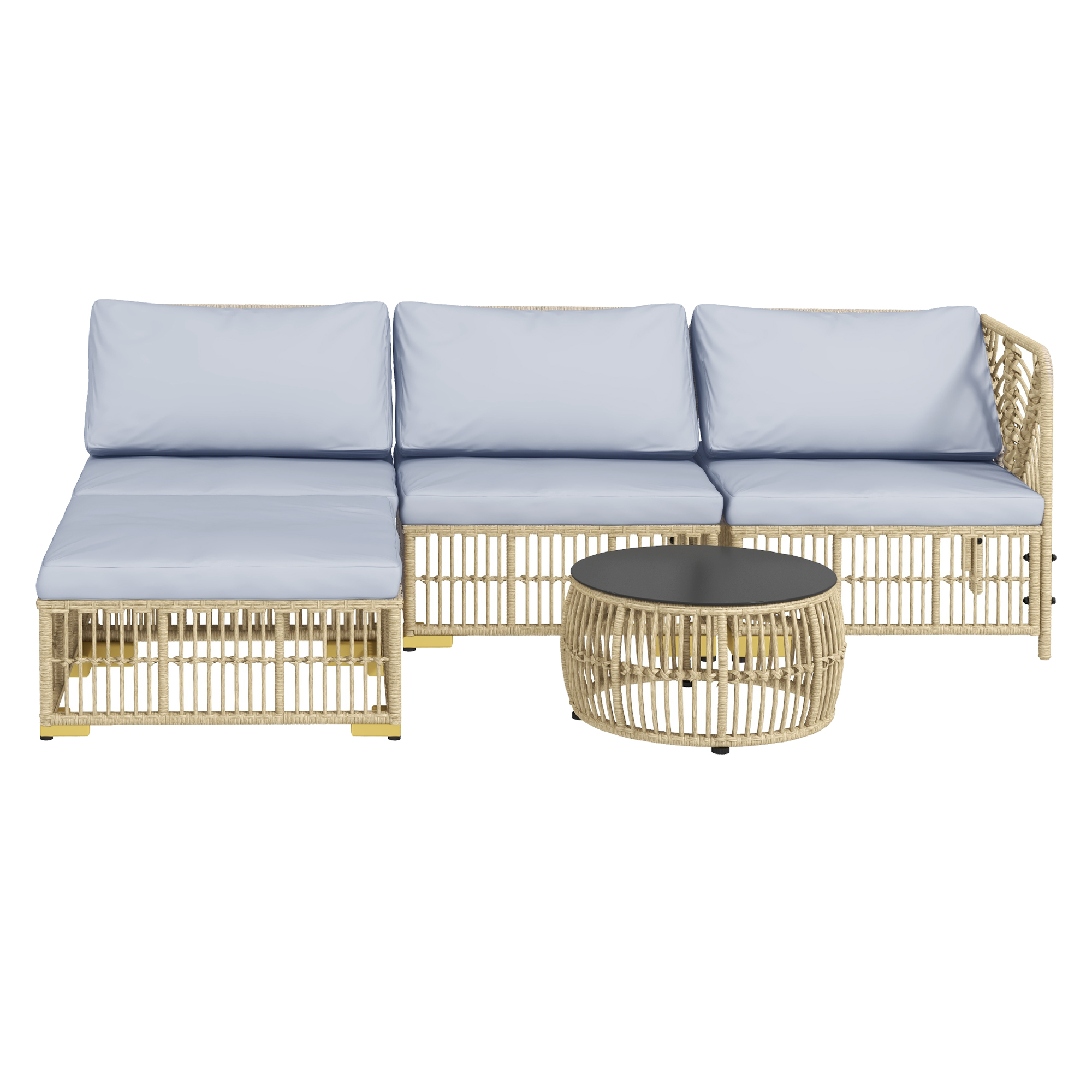 Outsunny Rattan Gartenmöbel-Set 5-tlg Balkonmöbel Set mit Kissen Ecksofa Hocker Terrassenmöbel aus Stahl in Hellgrau Aosom.de