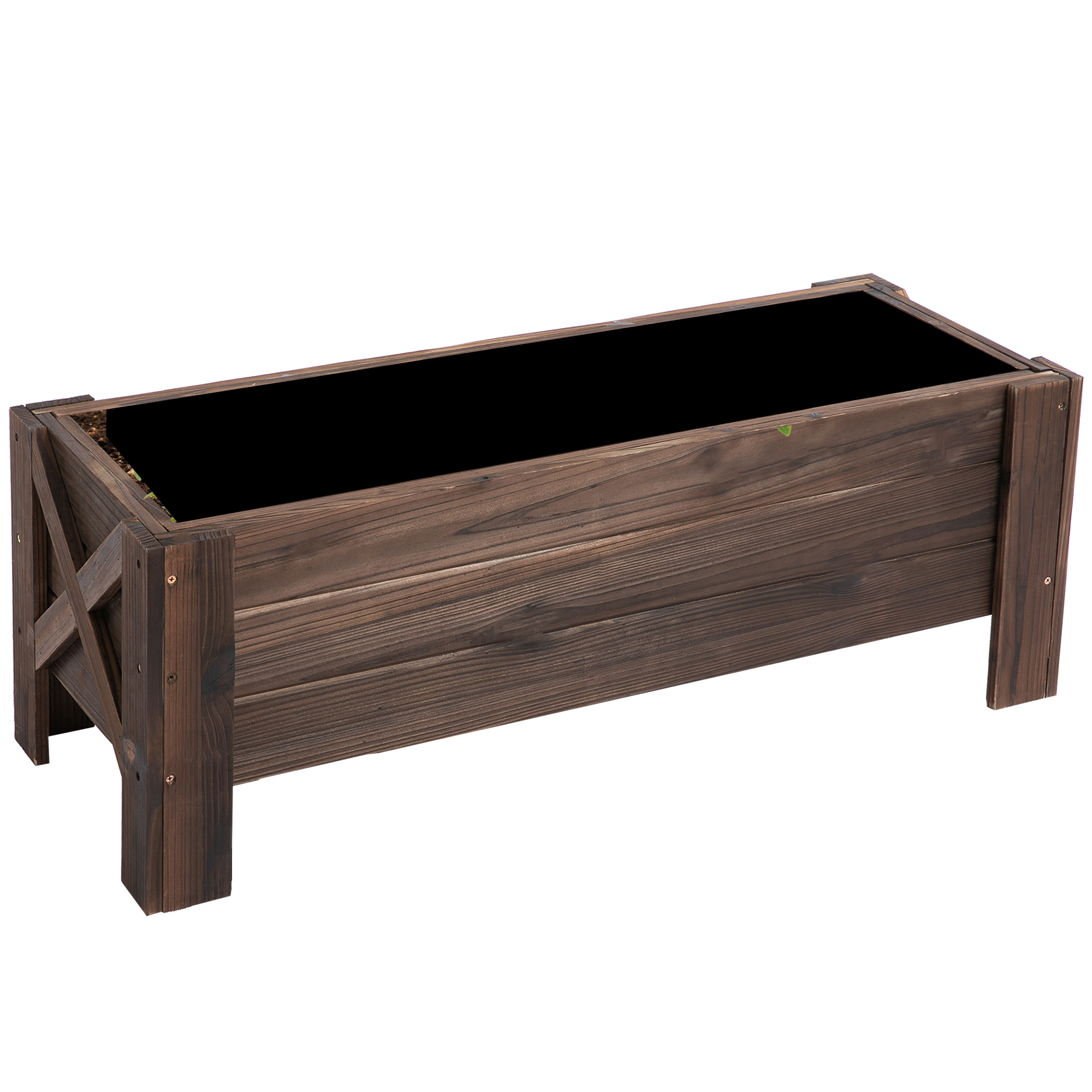 Outsunny Hochbeet mit Behandlung der Karbonisierung Pflanzkasten Pflanzfolie mit 2 Leckage-Löcher Tannenholz Verkohlt 100 x 36,5 x 36 cm   Aosom