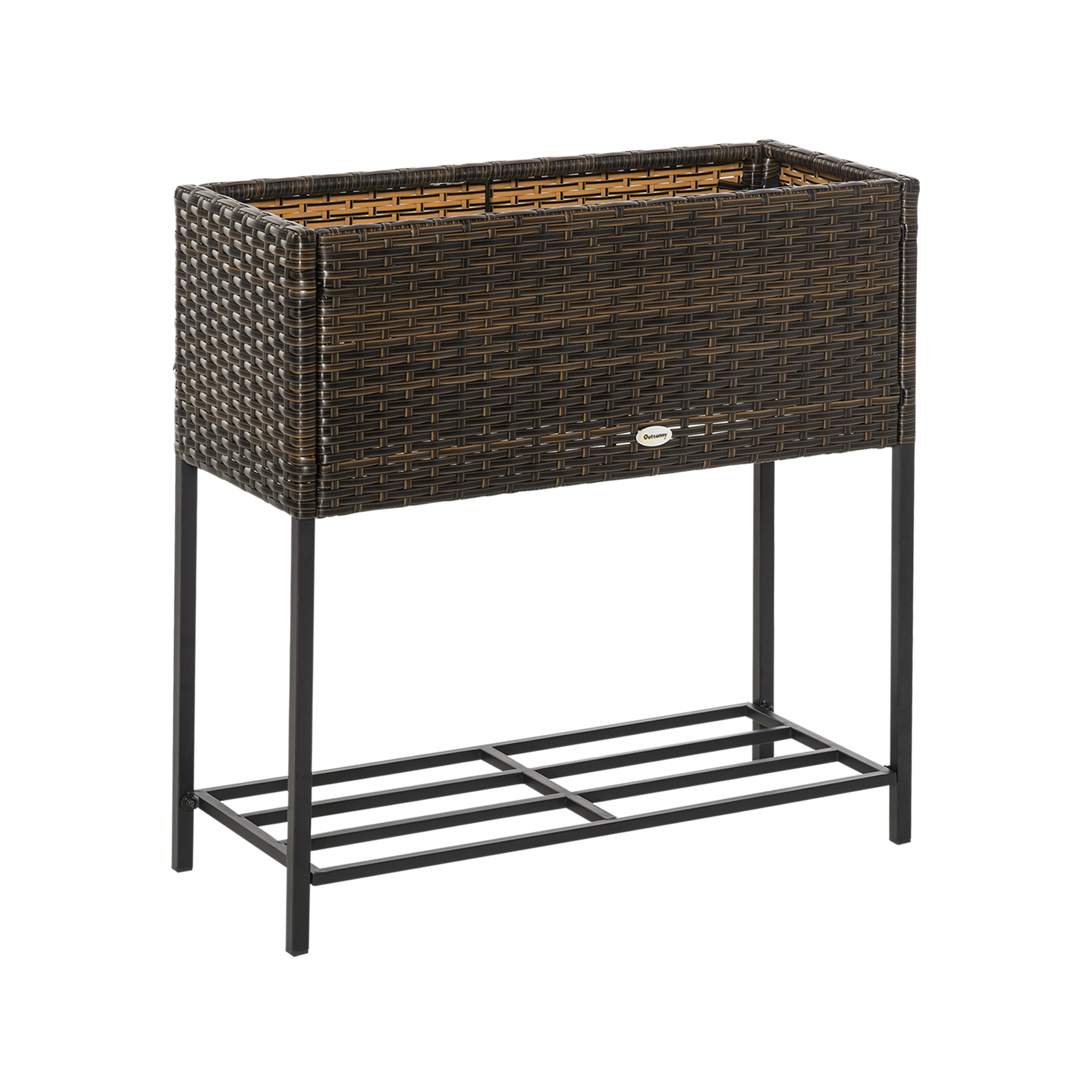 Outsunny Poly Rattan Hochbeet Blumenkasten mit Füßen Blumentopf mit Ablage Braun 70 x 30 x 72 cm Aosom