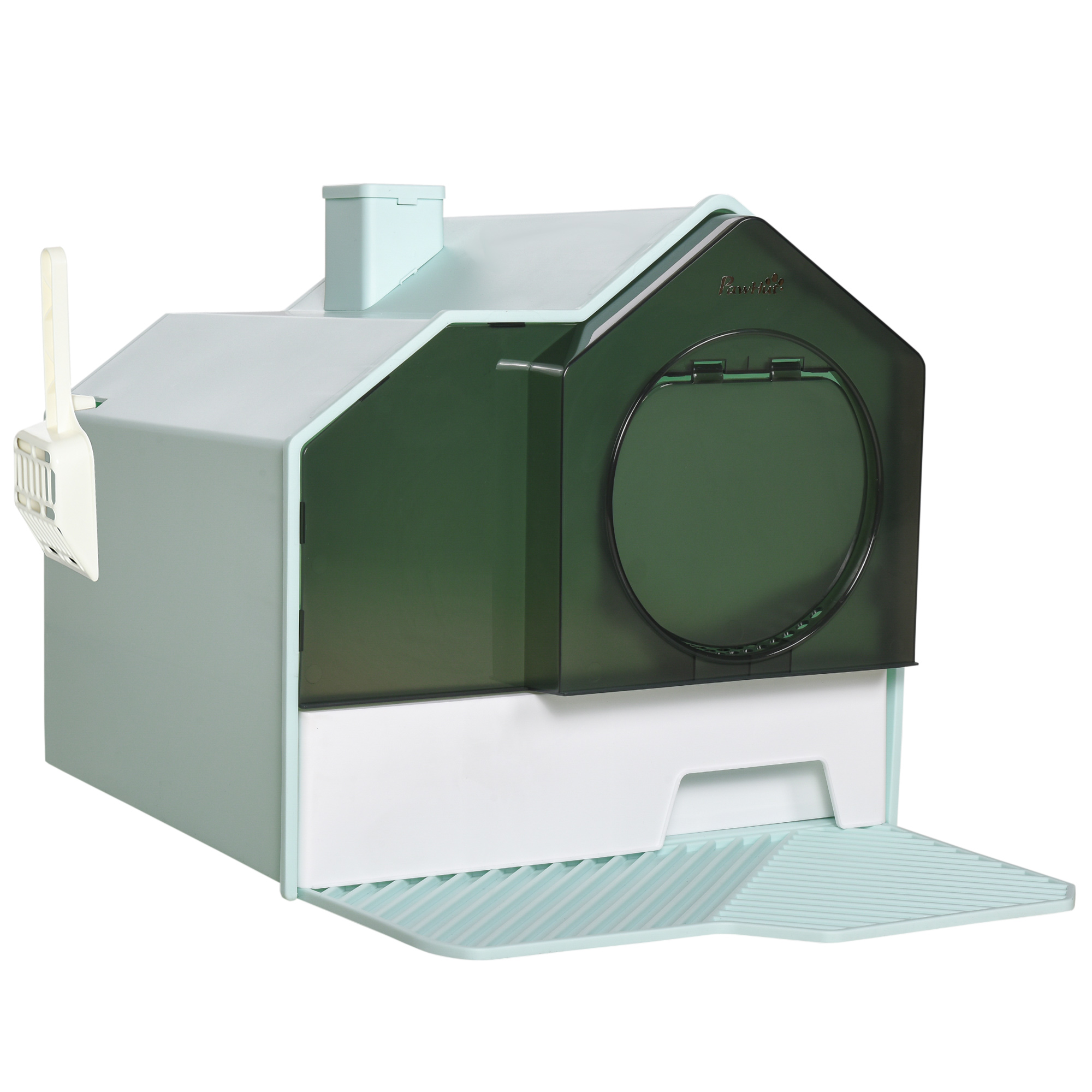 PawHut Katzentoilette Katzenklo mit Bodenwanne, Schaufel & Filter, Haubentoilette, Hellblau, für Katzen bis 5kg, 47x45x42cm Aosom