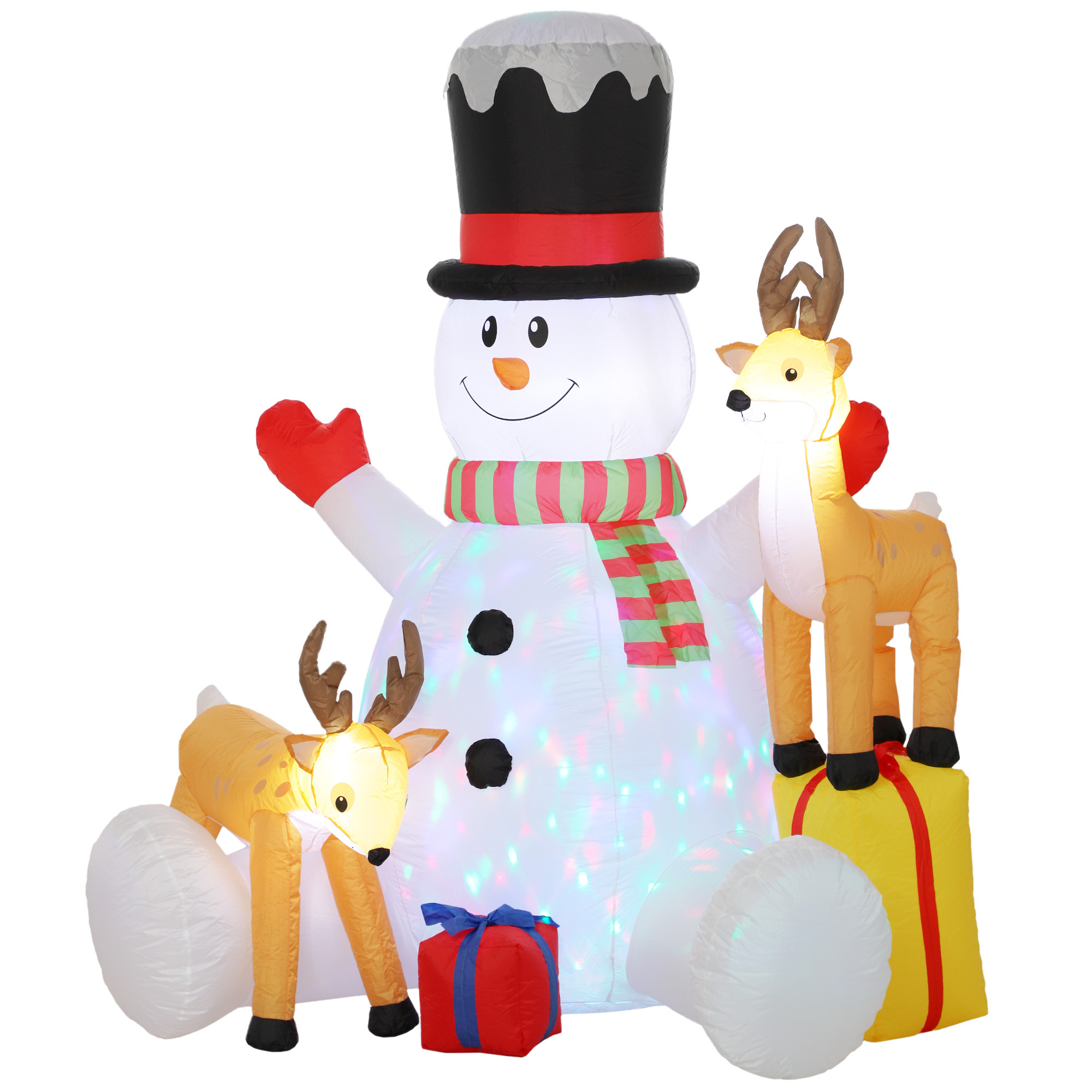 Outsunny Schneemann mit 2 Rentieren, 215 cm Weihnachtsdeko mit LED-Beleuchtung, Gartendeko, Weihnachtsdekoration für Innen- und Außenbereich   Aosom