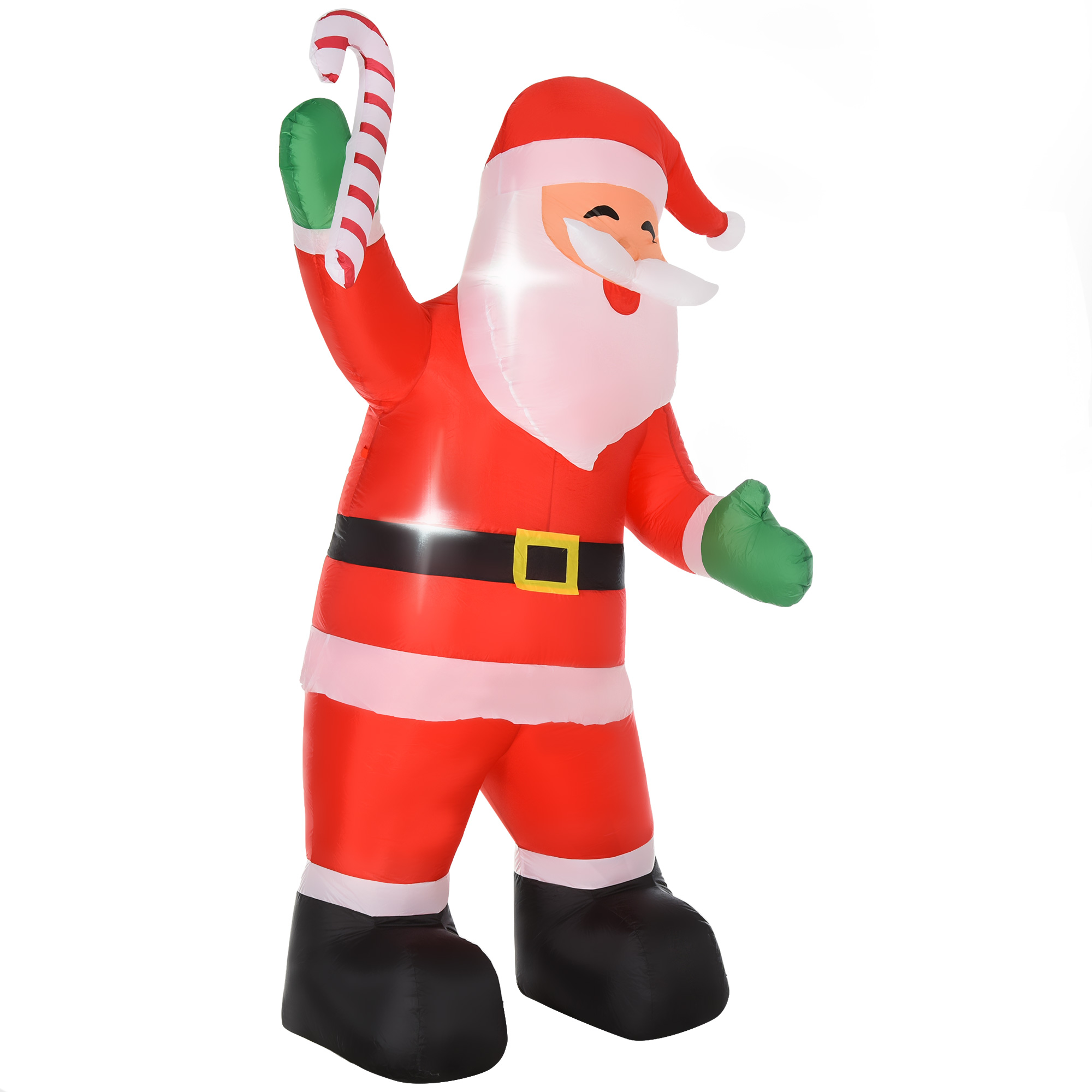 HOMCOM Aufblasbar Weihnachtsdeko, 2,4 m Weihnachtsmann mit LED-Beleuchtung, Zuckerstange, Gartendeko, Selbstaufblasende Weihnachtsbeleuchtung für Innen- und Außenbereich Aosom