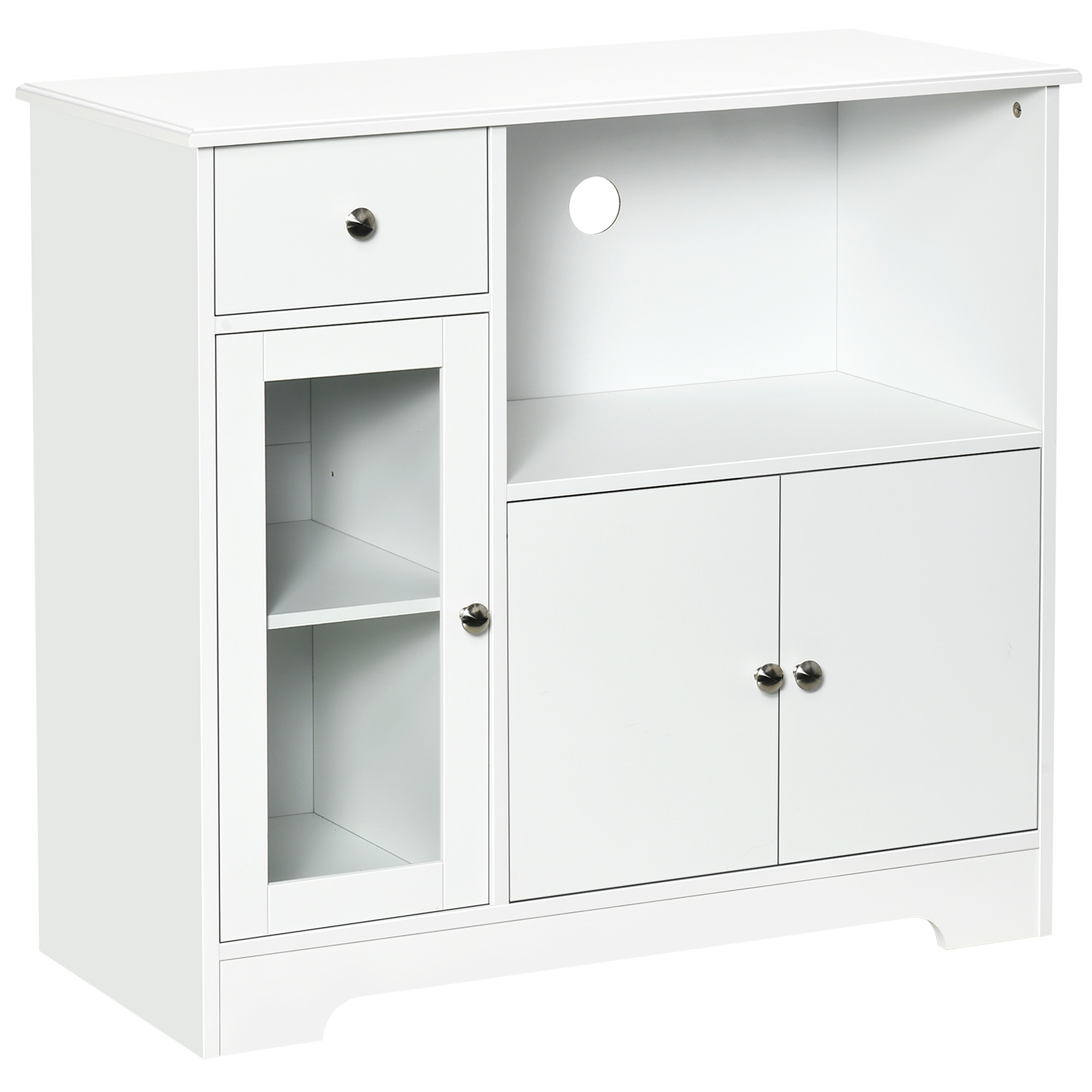 HOMCOM Mikrowellenschrank Küchenschrank freistehend mit 2 Schränken & Schublade, Weiß 90 x 40 x 82 cm, ideal für Wohnzimmer & Küchenzeile Aosom.de