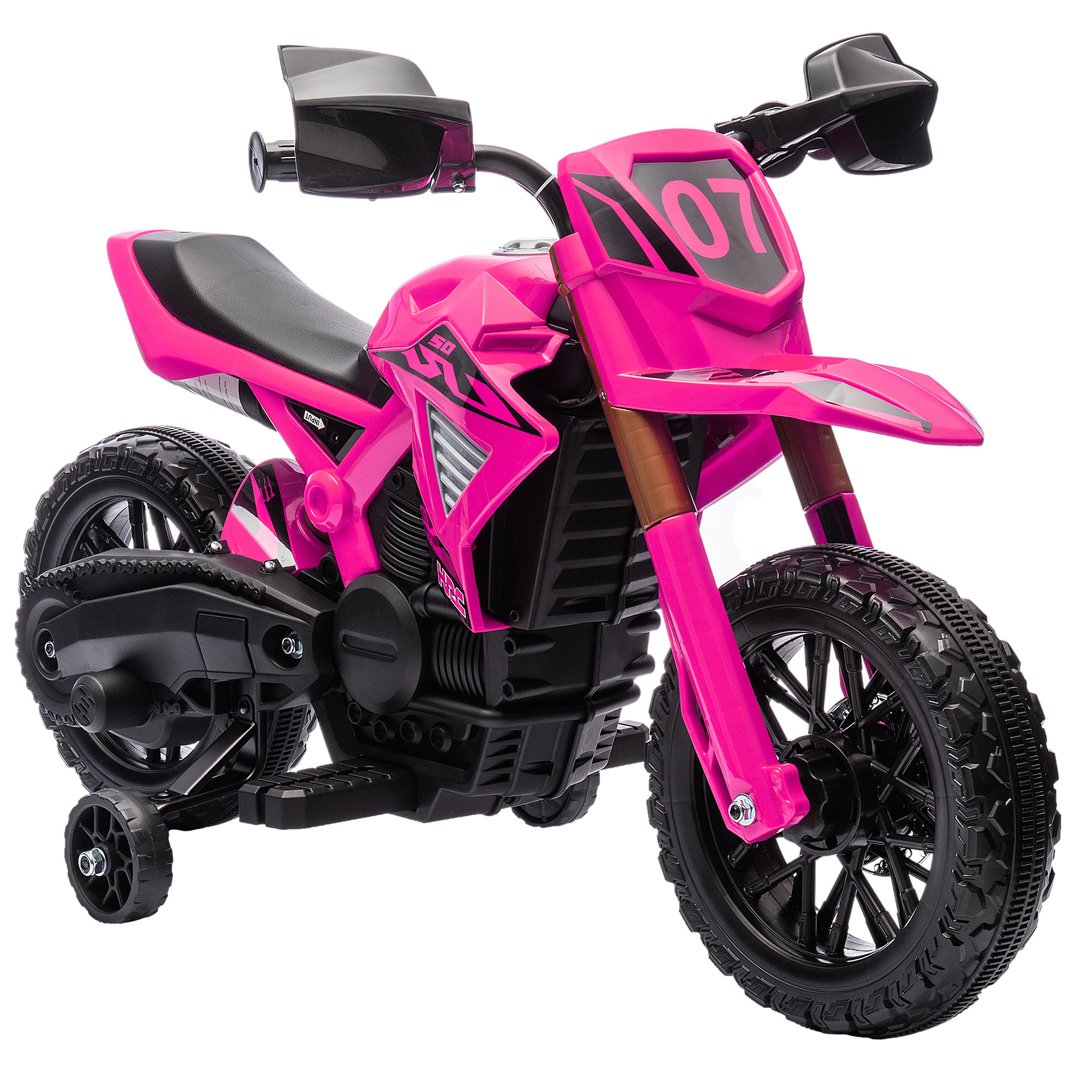 AIYAPLAY 12V Elektro Kinder Motorrad, Kindermotorrad mit Stützrädern, bis 3 km/h, Elektromotorrad mit Hupe und Startgeräusch, Kinderfahrzeug für 3-8 Jahre Kinder, max. 30 kg, Rosa   Aosom