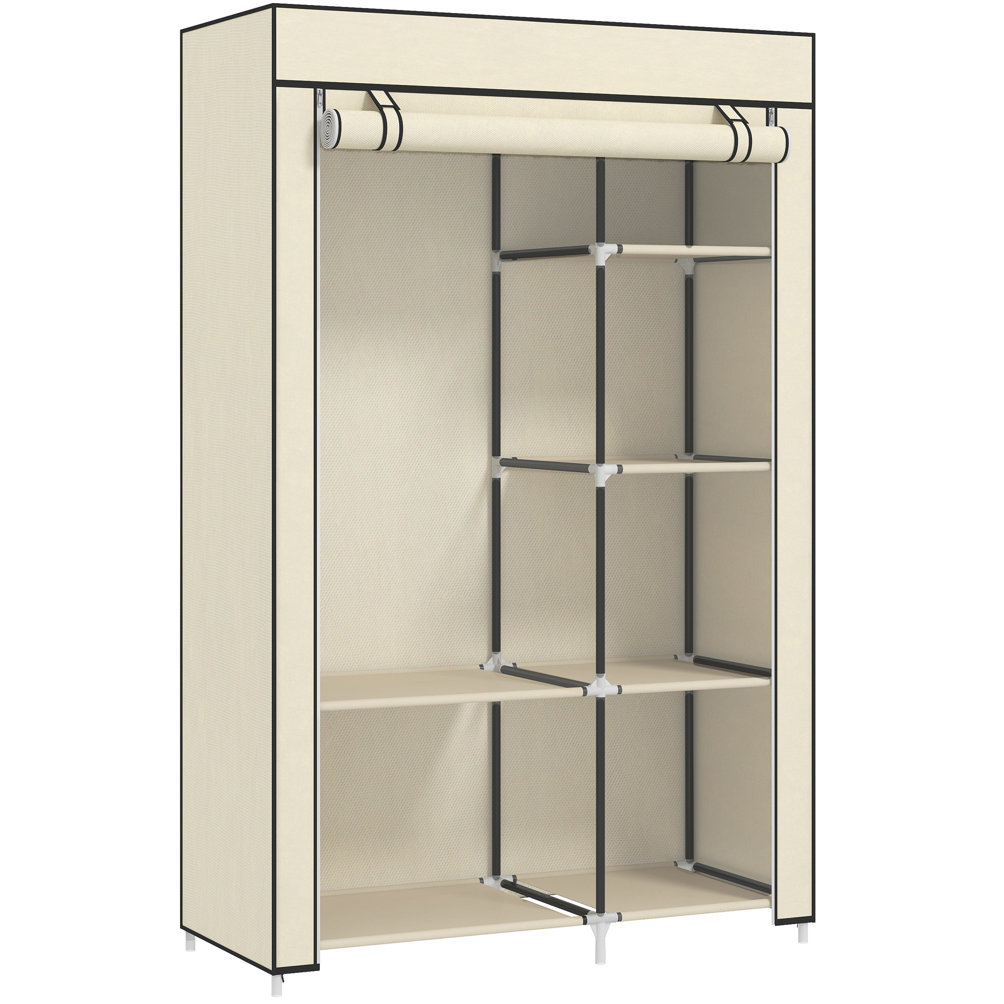 HOMCOM Kleiderschrank Stoffschrank faltbar mit 2 Kleiderstangen und 6 Fächern in Creme für Schlafzimmer und Flur Aosom.de