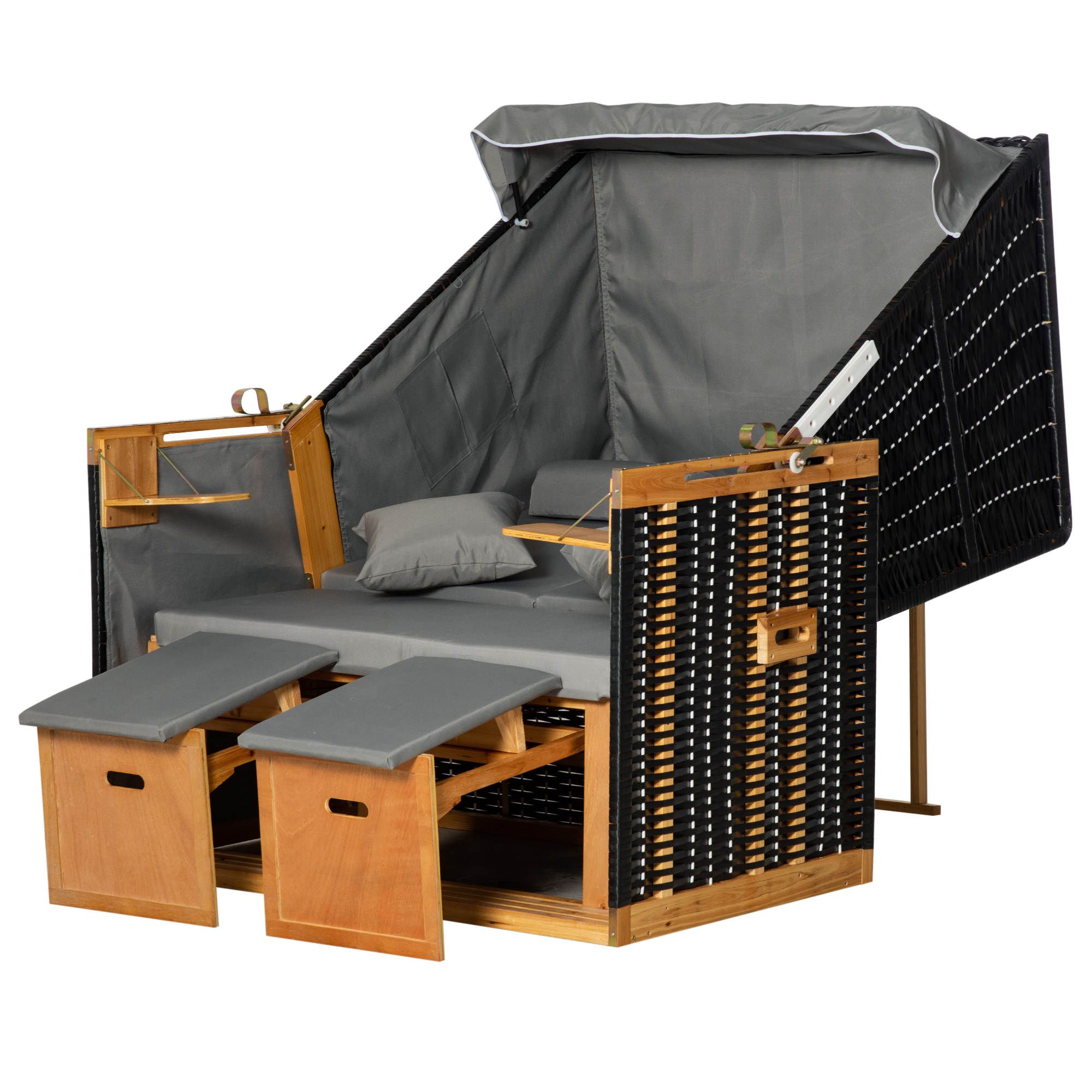 Outsunny Strandkorb Volllieger Gartenliege mit Getränkehaltern aus PE-Rattan, hellgrau, 118x79x160cm, ideal für Garten & Terrasse Aosom.de