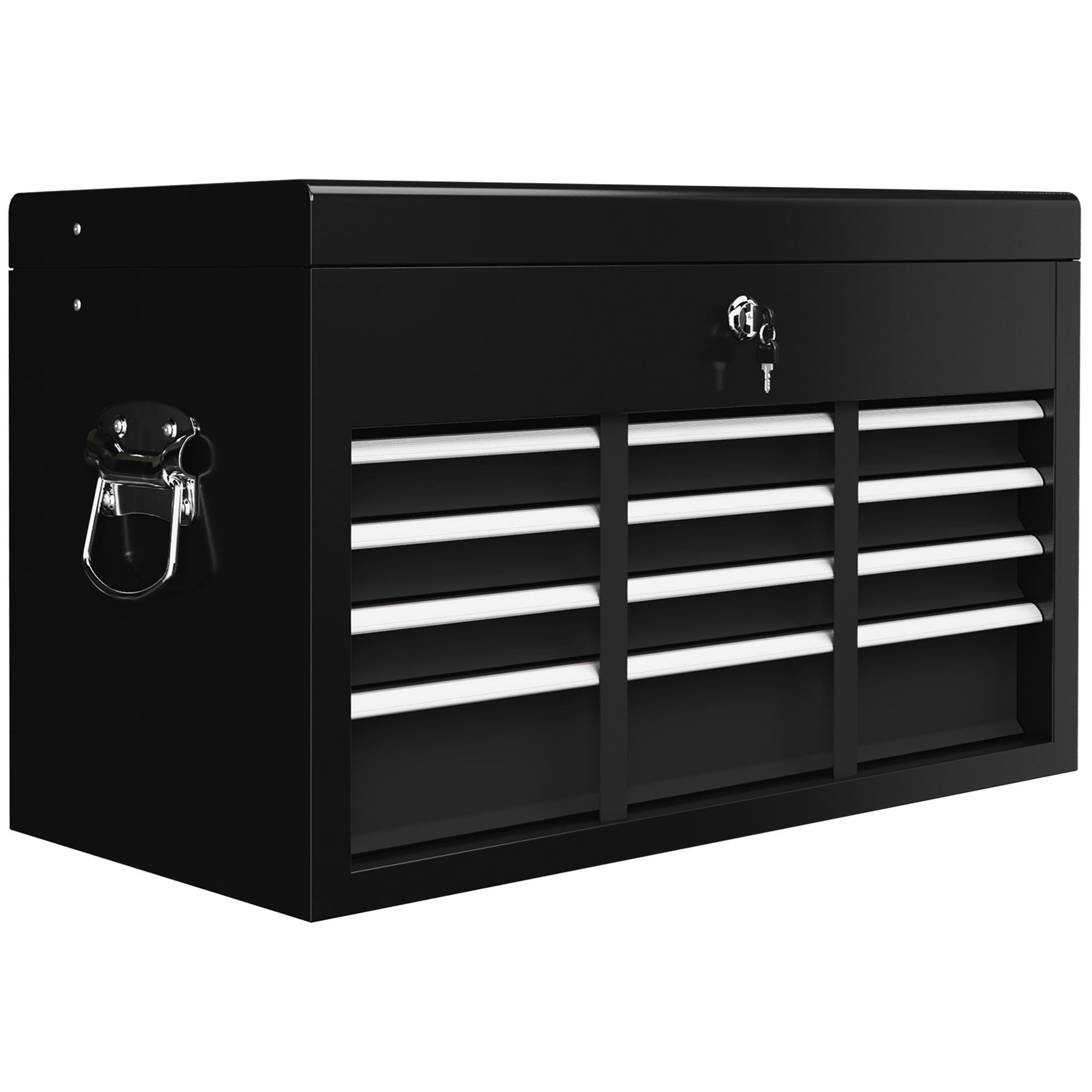 HOMCOM Werkzeugkasten, Werkzeugkoffer ohne Werkzeug, mit 6 Schubladen, Schloss, Werkzeugbox mit Griff, Werkzeugkiste, Stahl, Schwarz, 60 x 26 x 34 cm Aosom