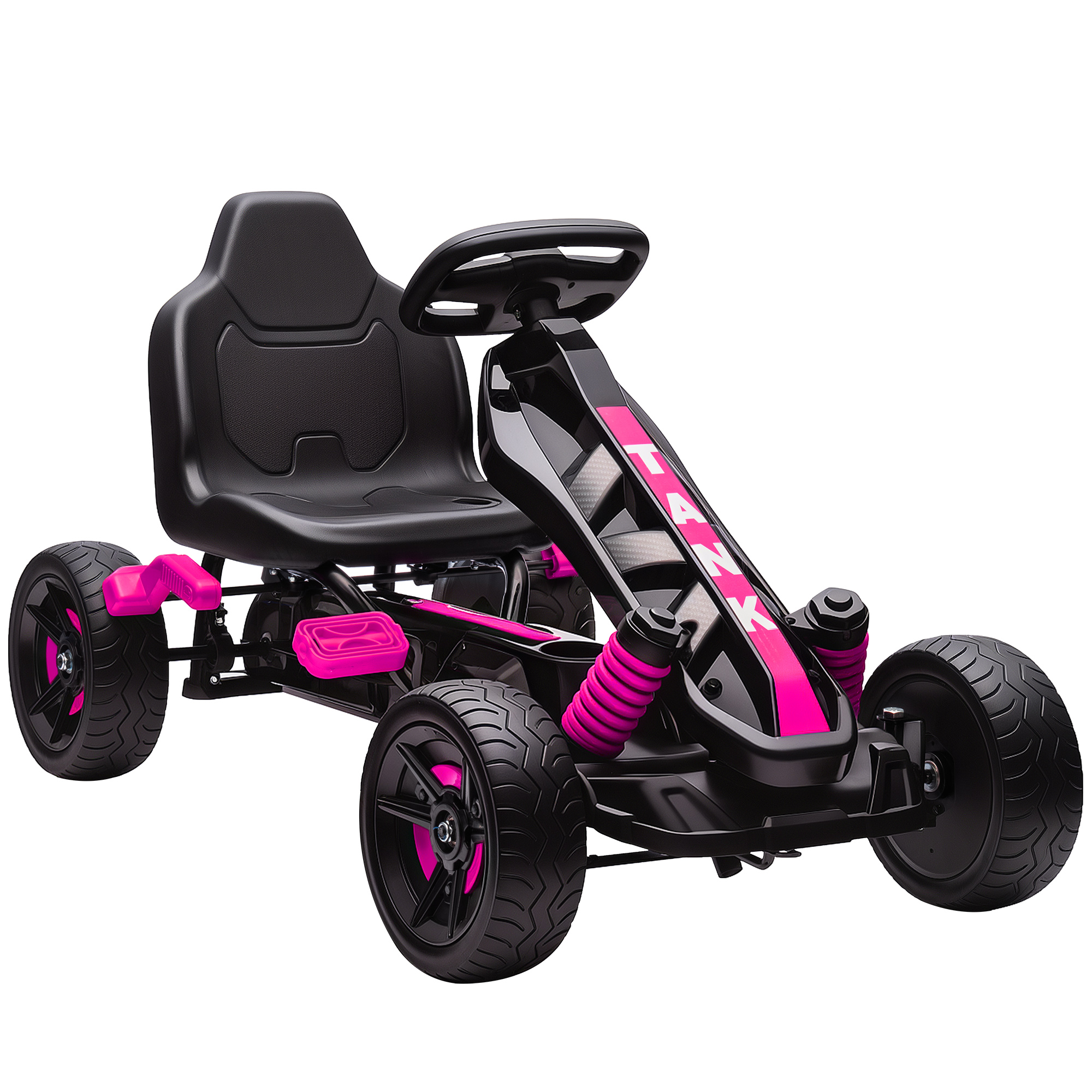 AIYAPLAY Gokart Tretauto mit Handbremse, Automatisches Kupplungssystem, Vor- und Rückwärtsgang, Tretfahrzeug mit rutschfest EVA-Räder Kinderfahrzeug bis 50kg Pedal-Gokart für Kinder 3-6 Jahren Rosa Aosom