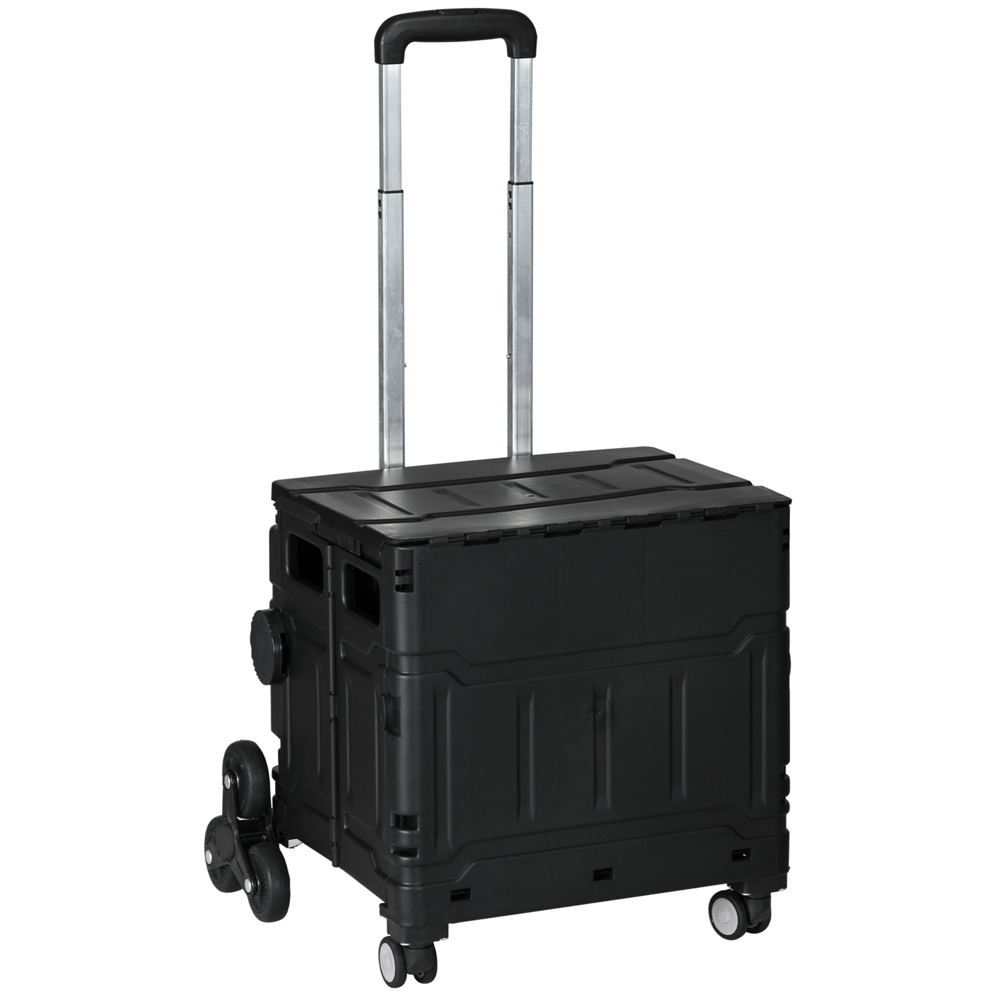 HOMCOM Einkaufstrolley Klappbar, bis 80 kg tragbar, Einkaufswagen mit Verstellbarem Teleskop-Griff, Treppensteiger mit Deckel, Transportwagen Aosom