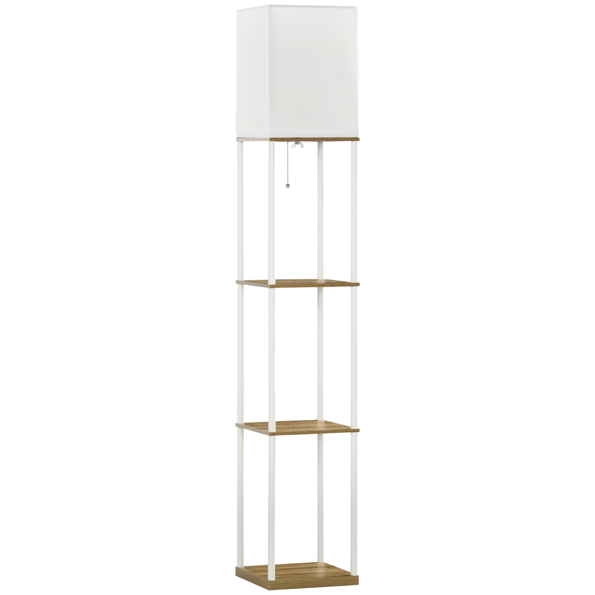 HOMCOM Stehlampe E27 Sockel 40 W Stehleuchte mit 3 Fächern & Stoff-Lampenschirm für Wohnzimmer Schlafzimmer in Weiß Aosom.de