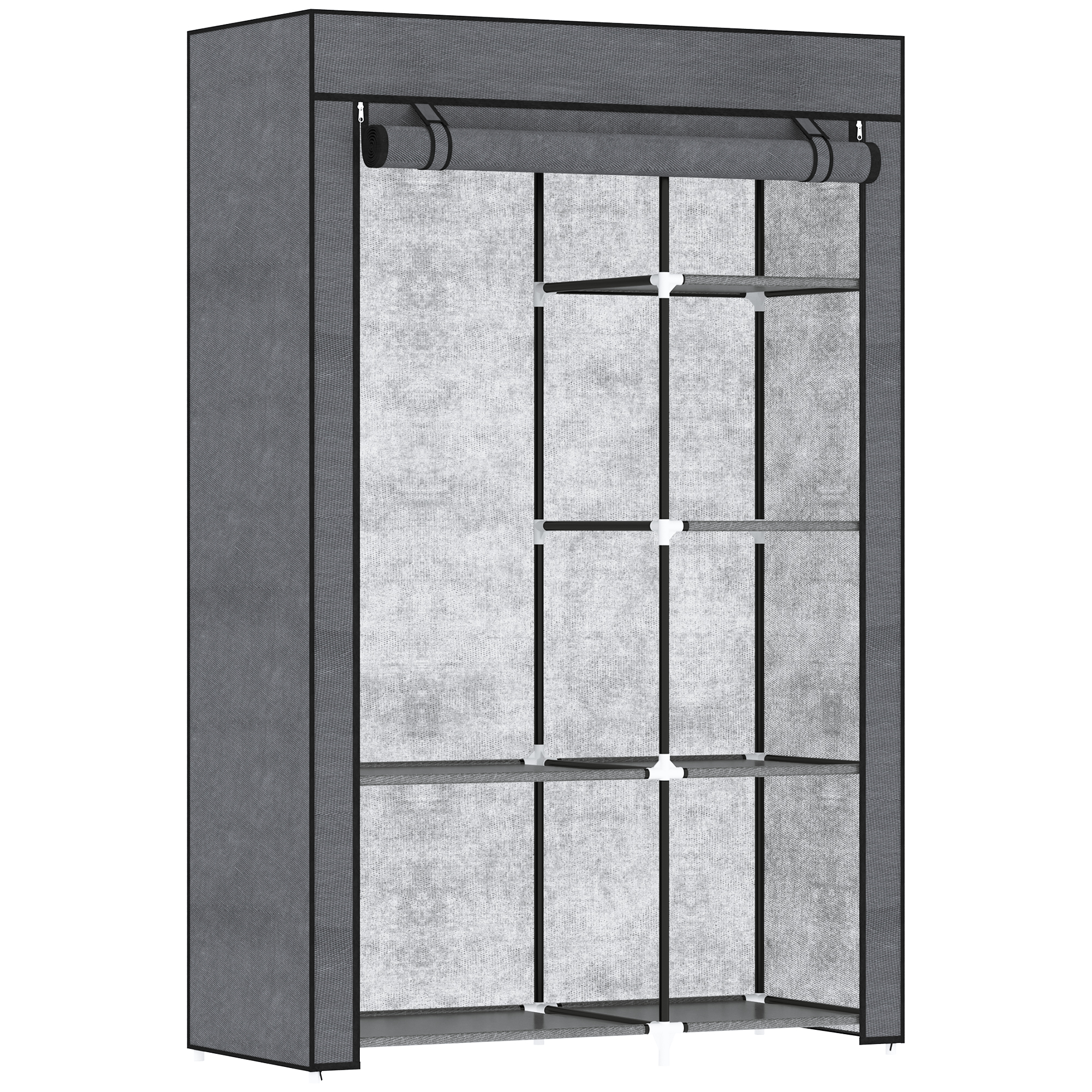 HOMCOM Kleiderschrank Stoffschrank mit Kleiderstange, 6 Fächern, Faltbare Garderobe in Vlies-Optik, Faltschrank für Schlafzimmer, Flur, Dunkelgrau, 103 x 43 x 162,5 cm Aosom